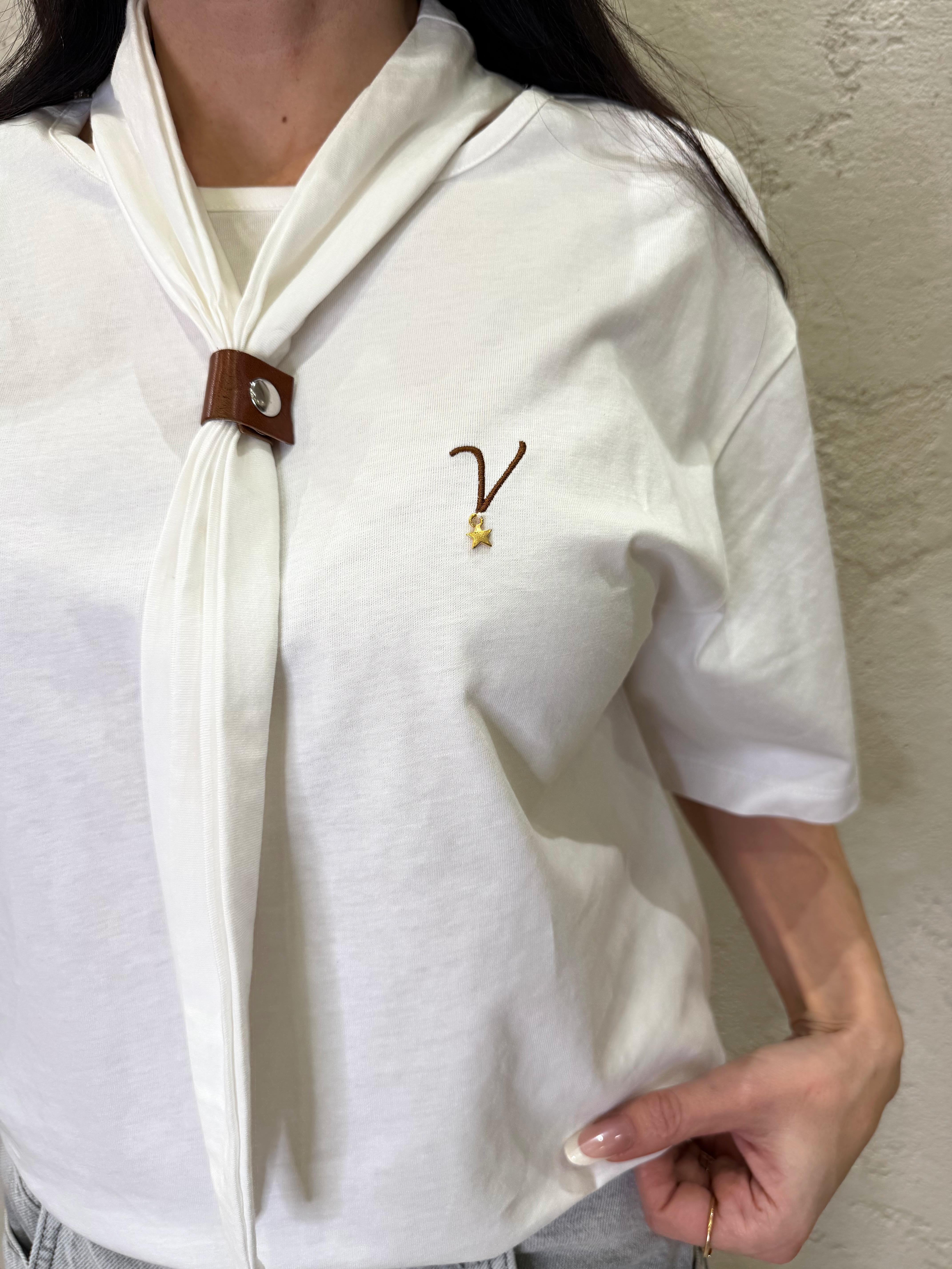 t-shirt a scatoletta con collo a foulard RAB0109 LATTE VICOLO
