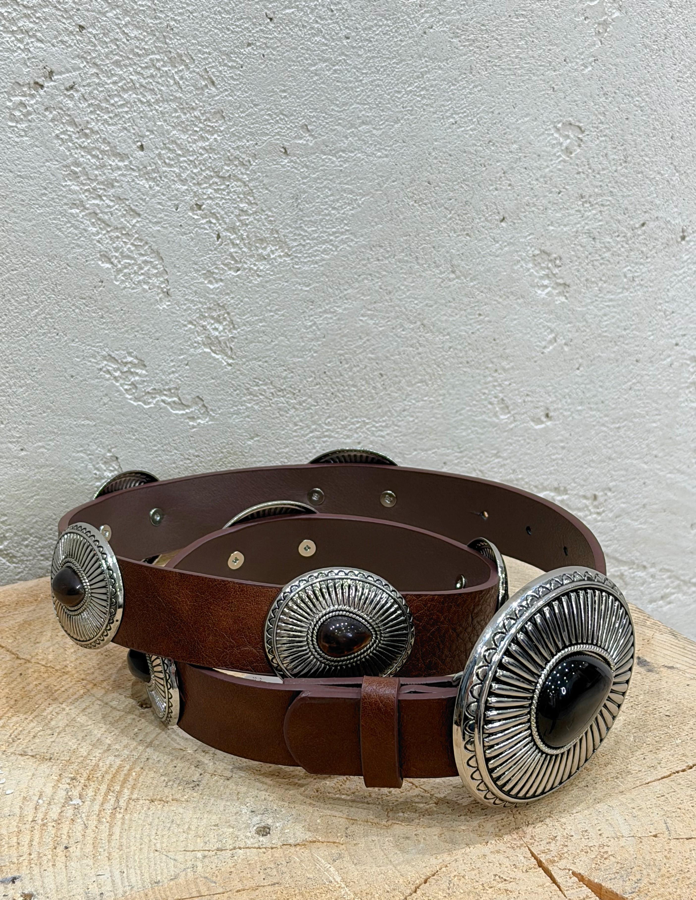 cintura cowboy in ecopelle con fibbie rotonde CT382426 CIOCCOLATO SUSY MIX