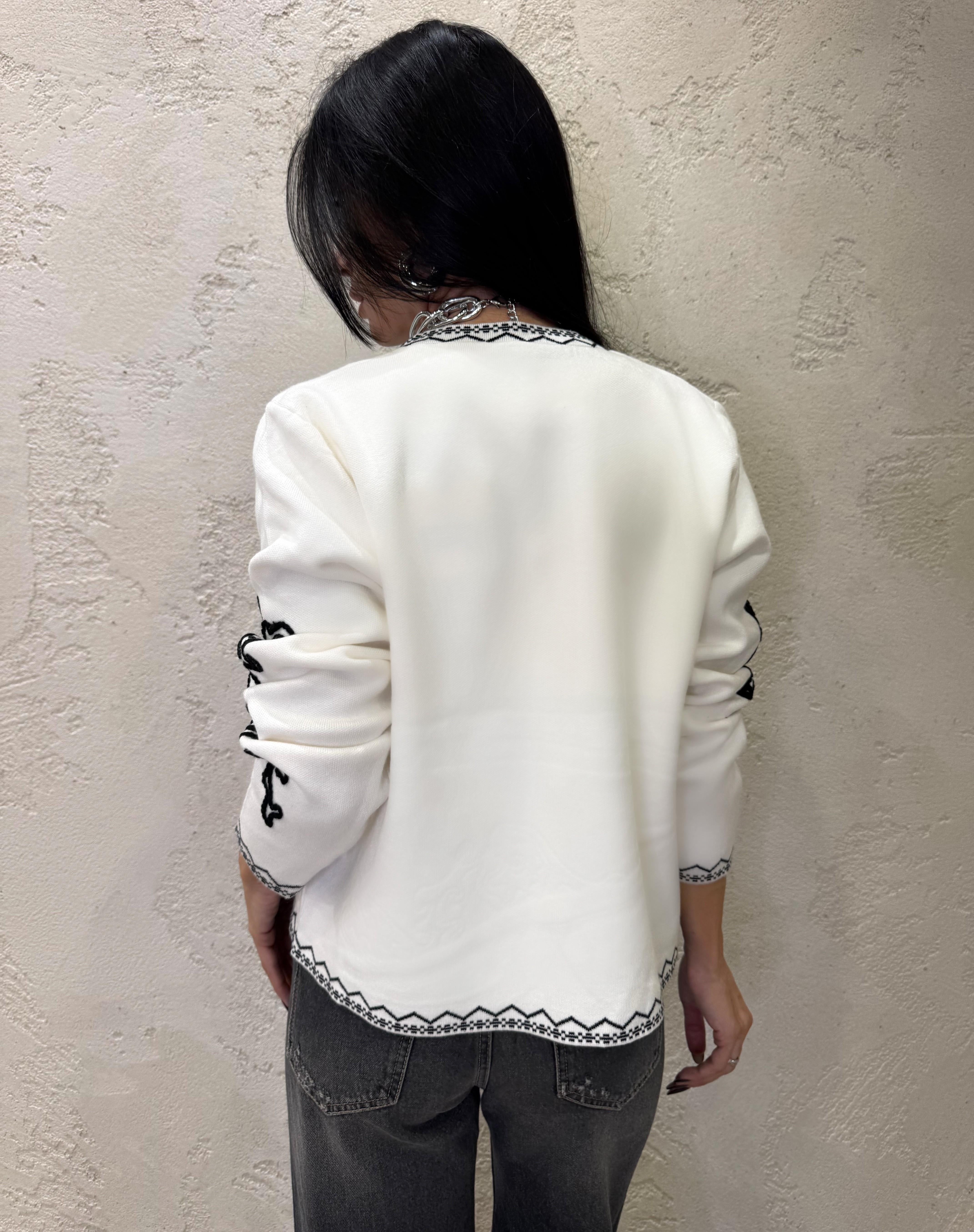 cardigan girocollo con ricamo CARGCDIS BIANCO/NERO ELEVI
