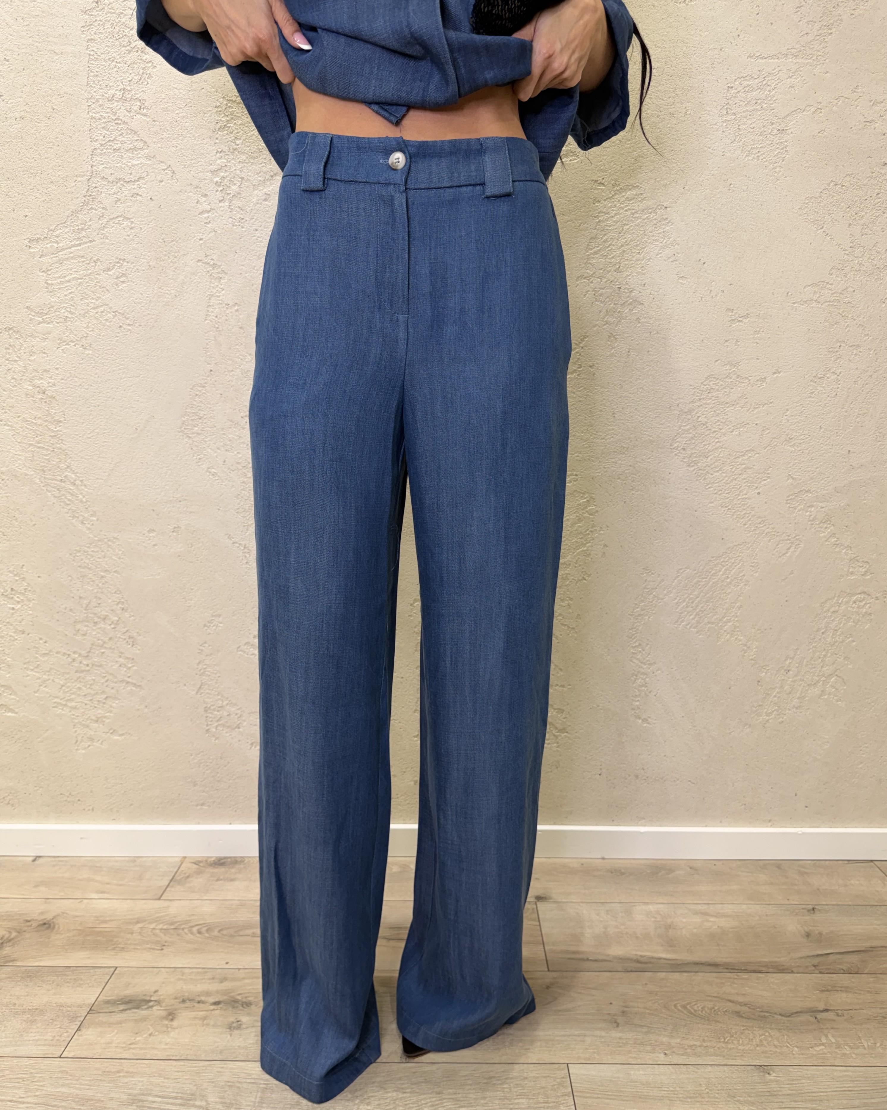 pantalone a palazzo in tela chambray 26P5143 DENIM BLU TENSIONE IN