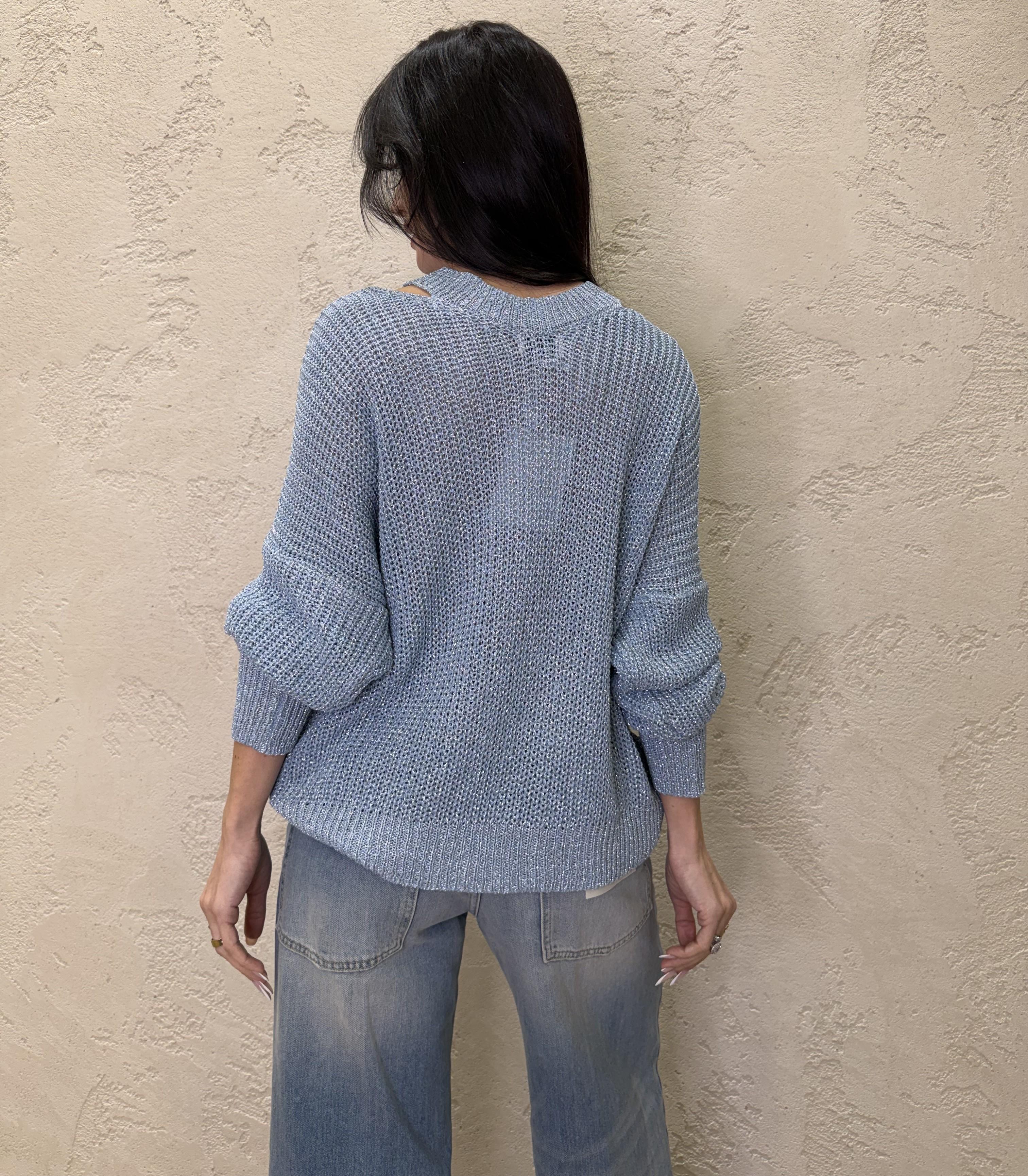 pull cut out in lurex con scollo a v W5018 CELESTE SUSY MIX
