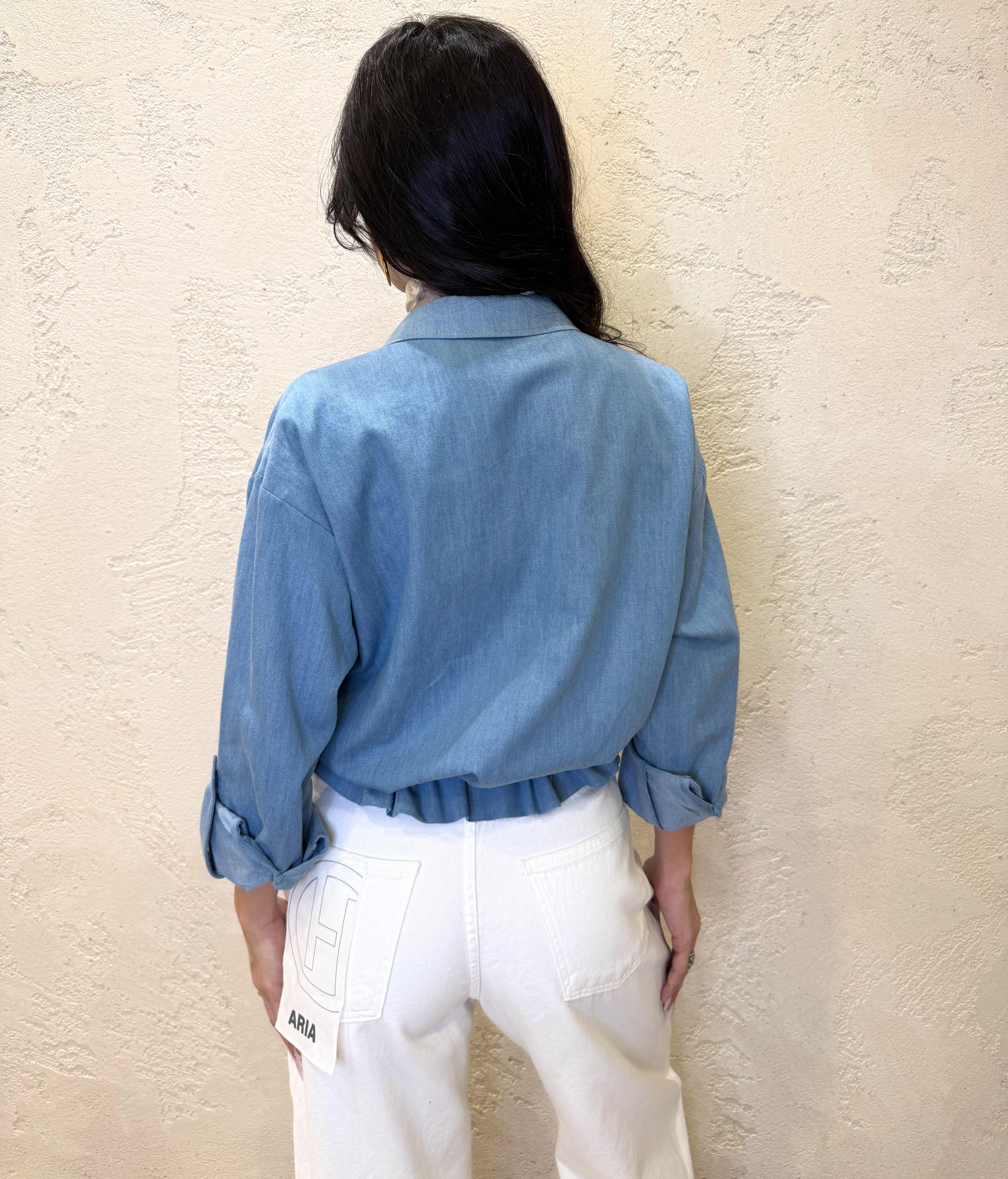 camicia in chambray con coulisse in corda sul fondo C9990096 AZZURRO DENIM IMPERIAL