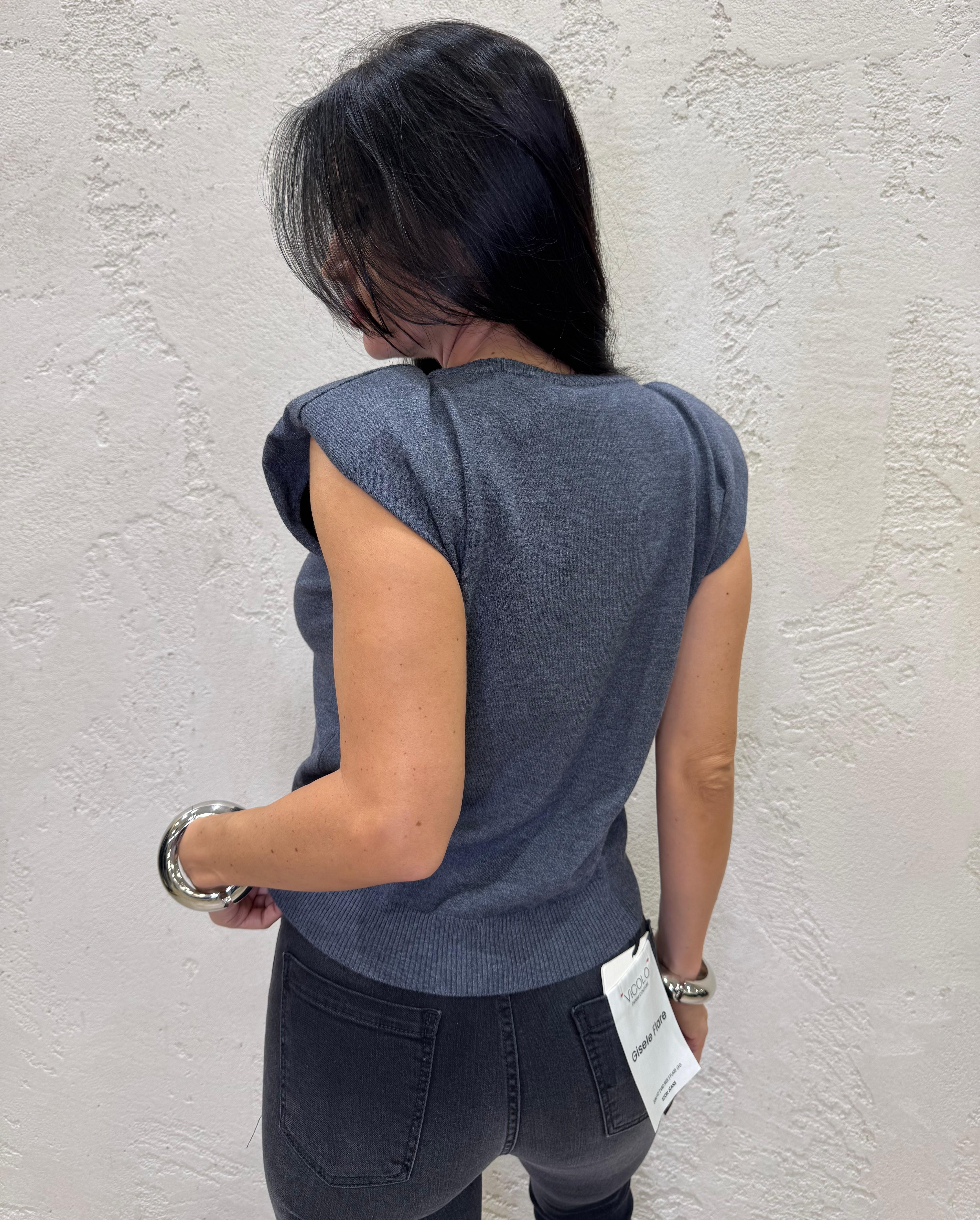 gilet in maglia con spalline 22155F GRIGIO VICOLO