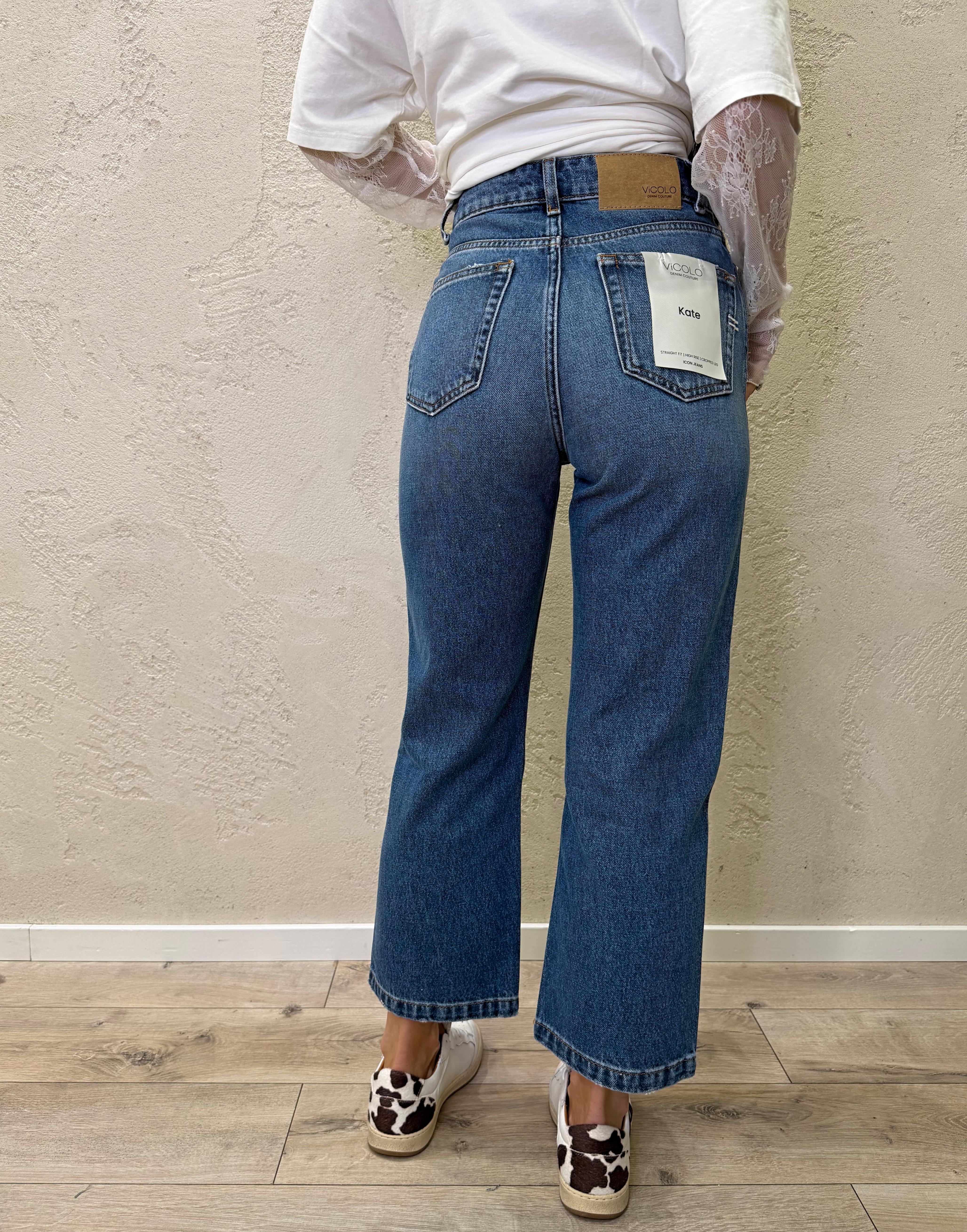 jeans in tela ferma modello kate a gamba dritta con rotture DAB5128 DENIM VICOLO