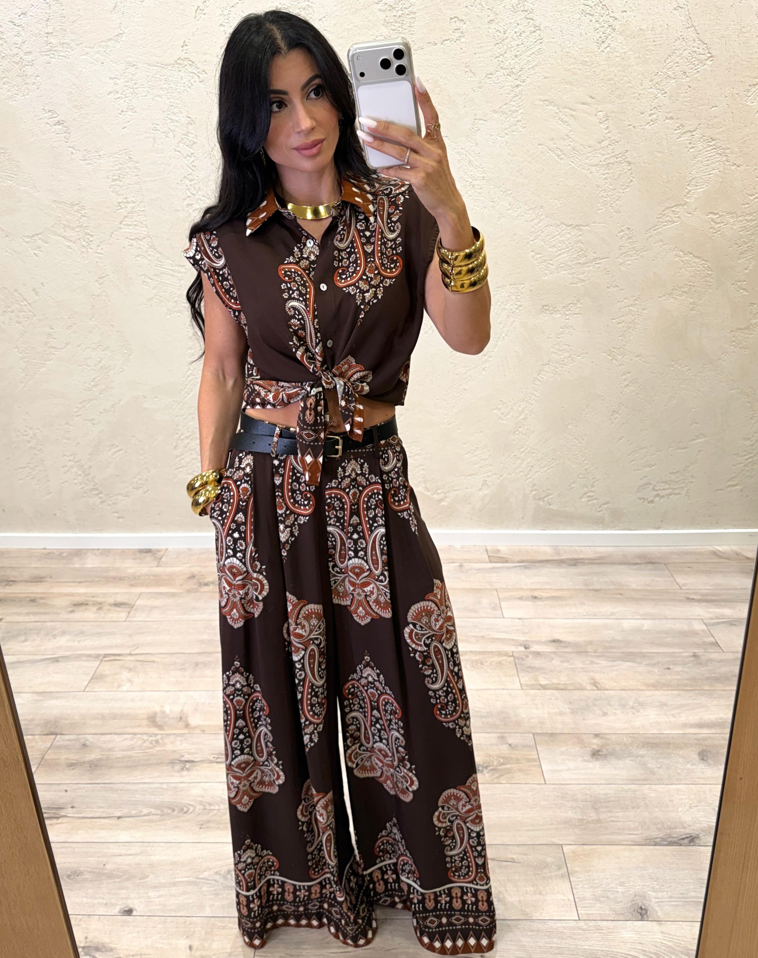 camicia smanicata in 100% viscosa fantasia etnica 28326H2 MORO SUSY MIX