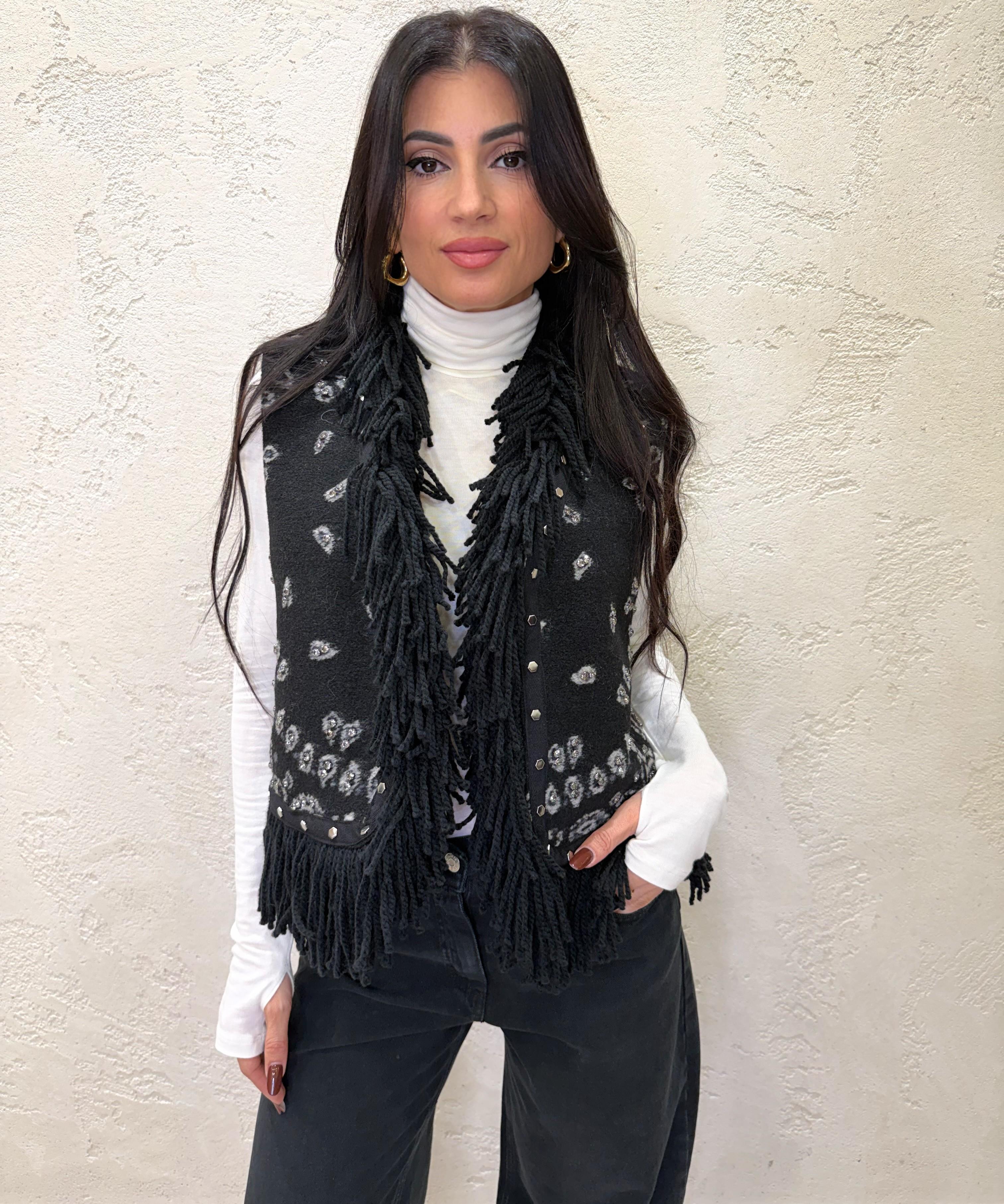 gilet misto lana sfrangiato 3756 NERO TENSIONE IN