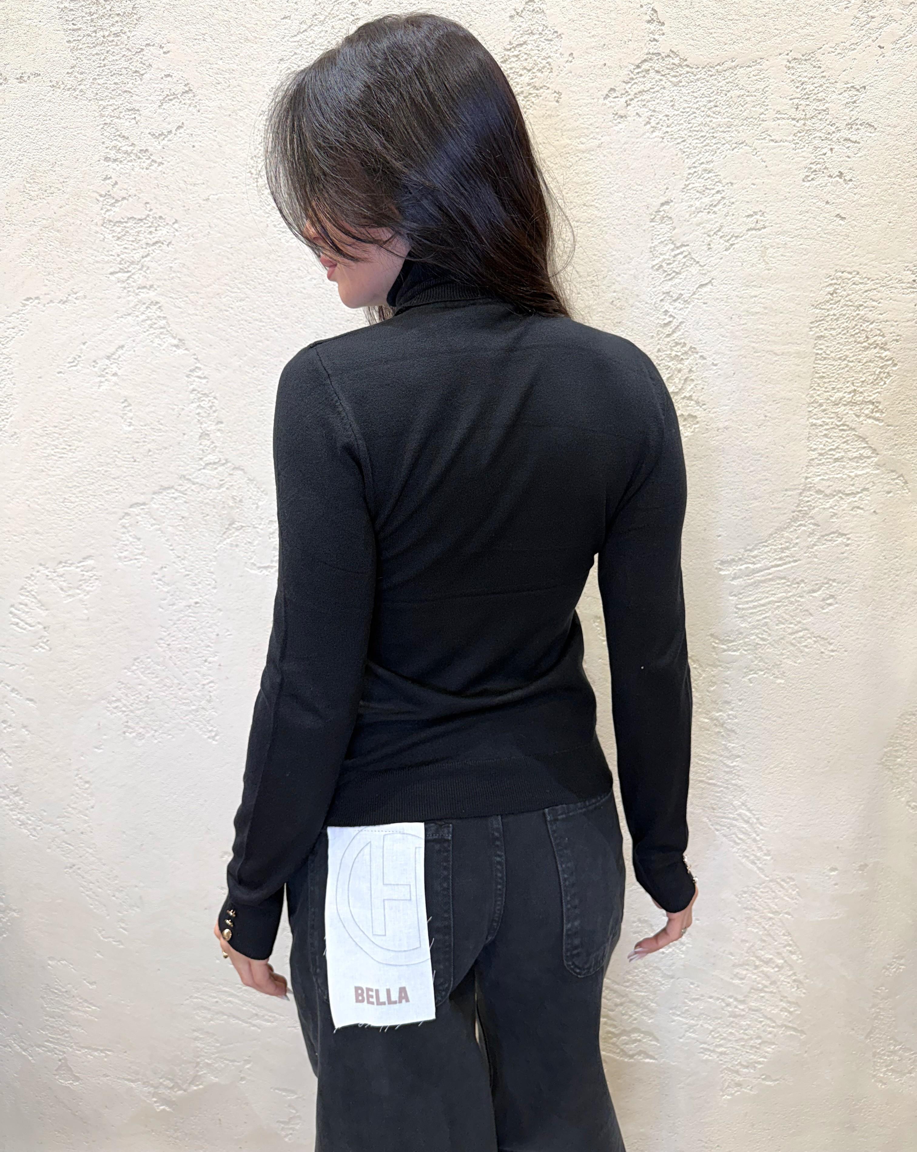 maglia collo alto misto lana con bottoncini su polso MACAB NERO ELEVI