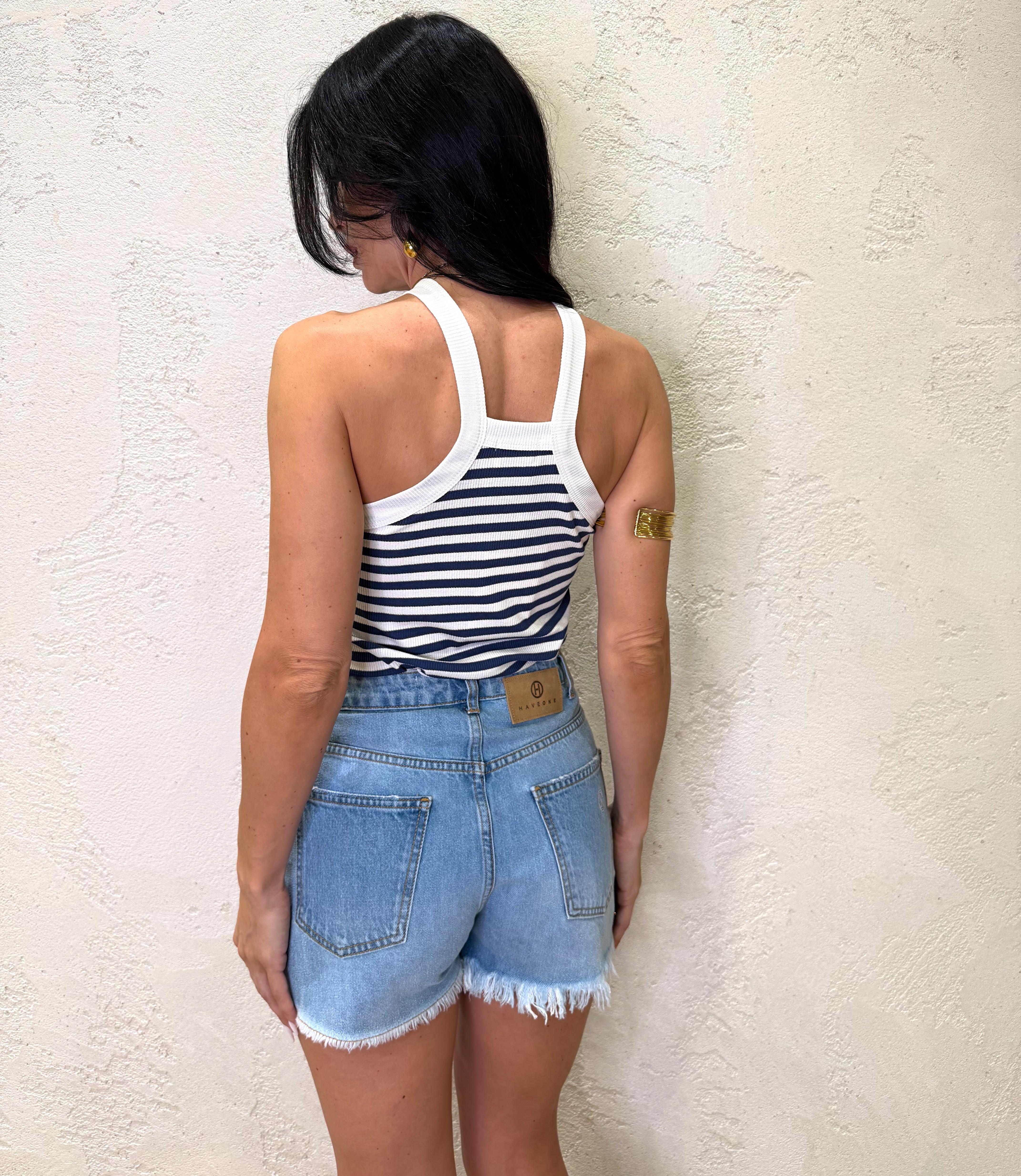 canotta a costine con scollo all'americana in viscosa elasticizzata 2722 JEANS SUSY MIX