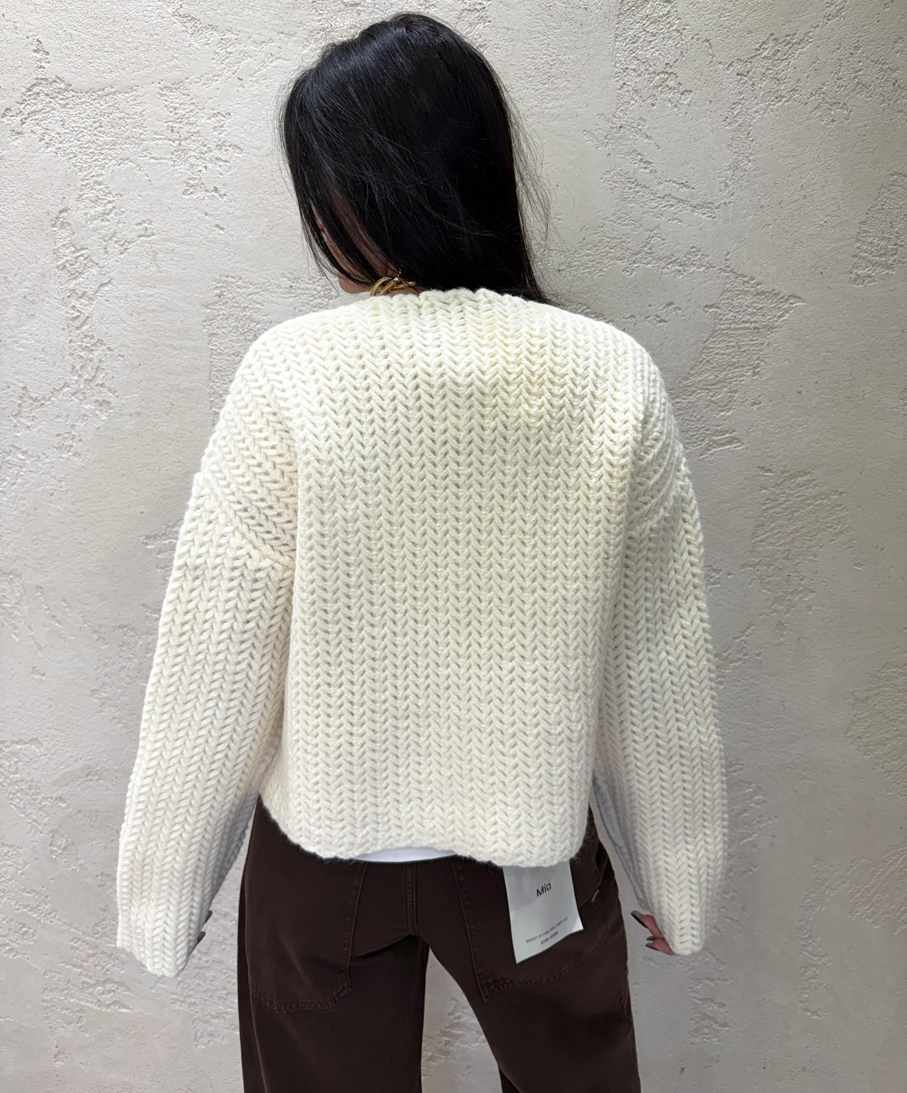 cardigan a spina di pesce con bottoni a contrasto CARBOTSP BURRO ELEVI