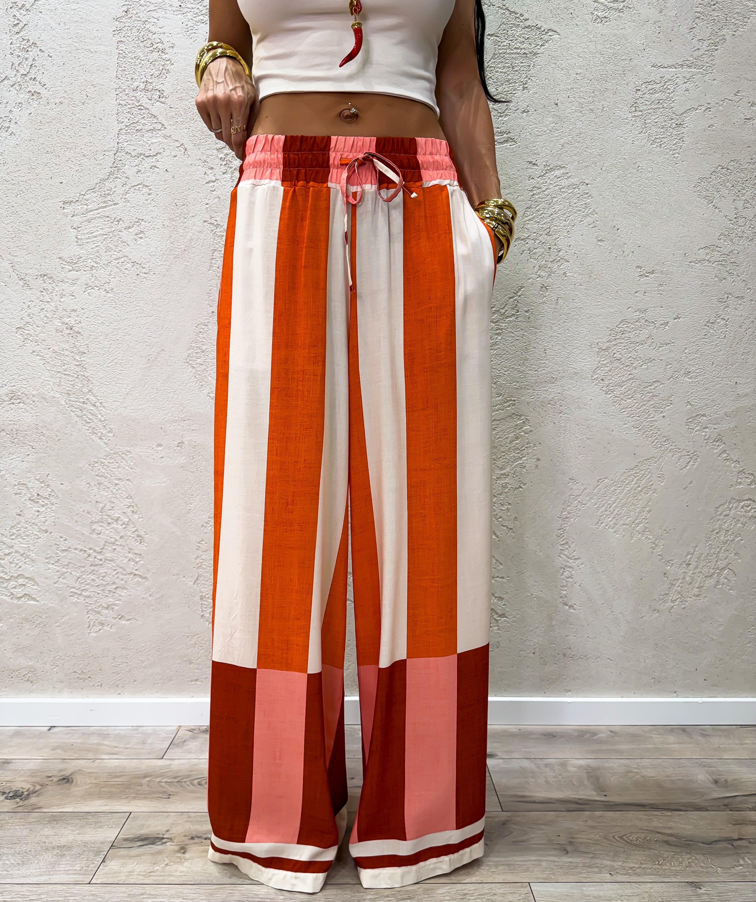 pantalone a palazzo fantasia righe 100% viscosa PMA-Q689 FANTASIA HAVEONE