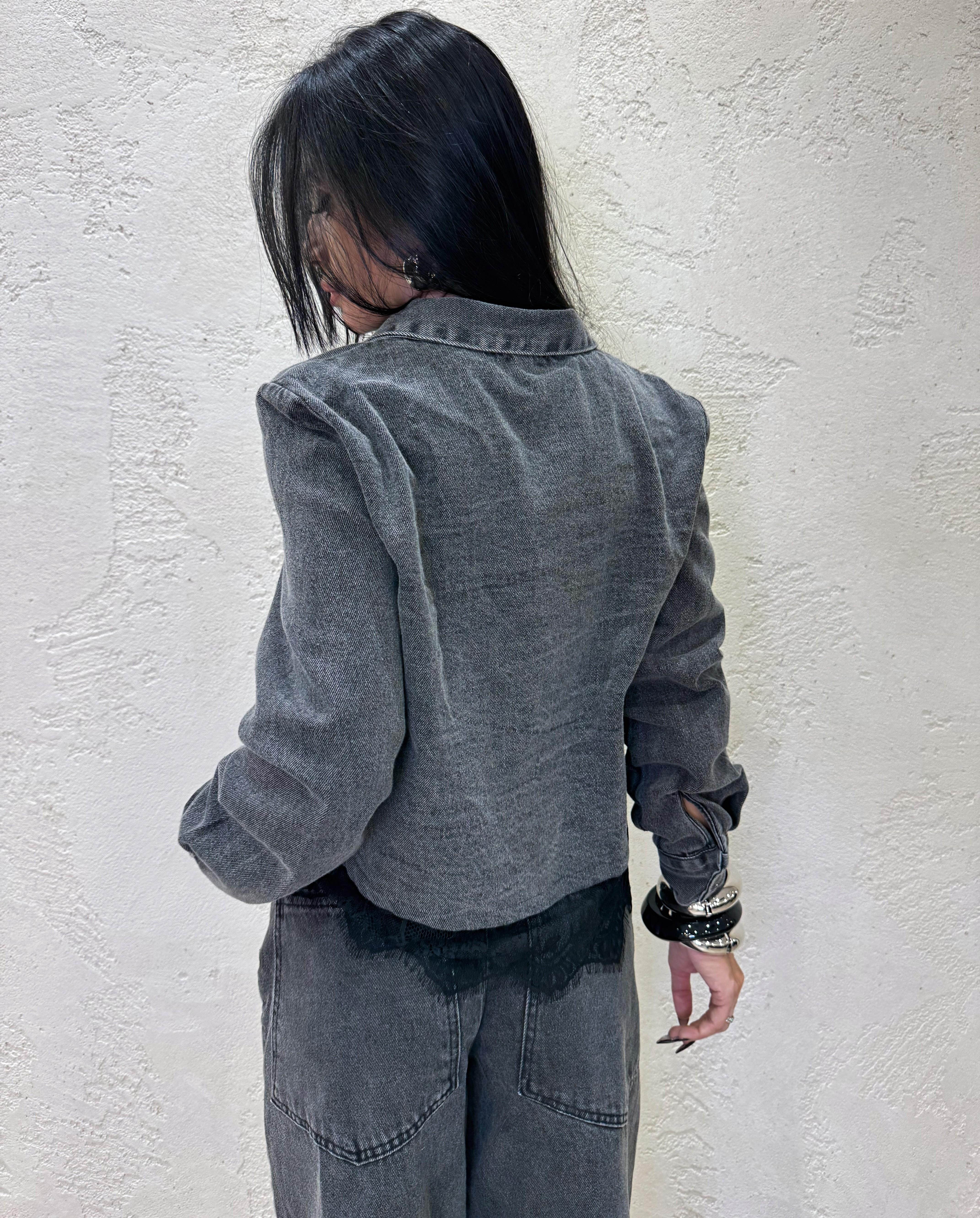 camicia in jeans con inserto in pizzo W25C655 ANTRACITE TENSIONE IN