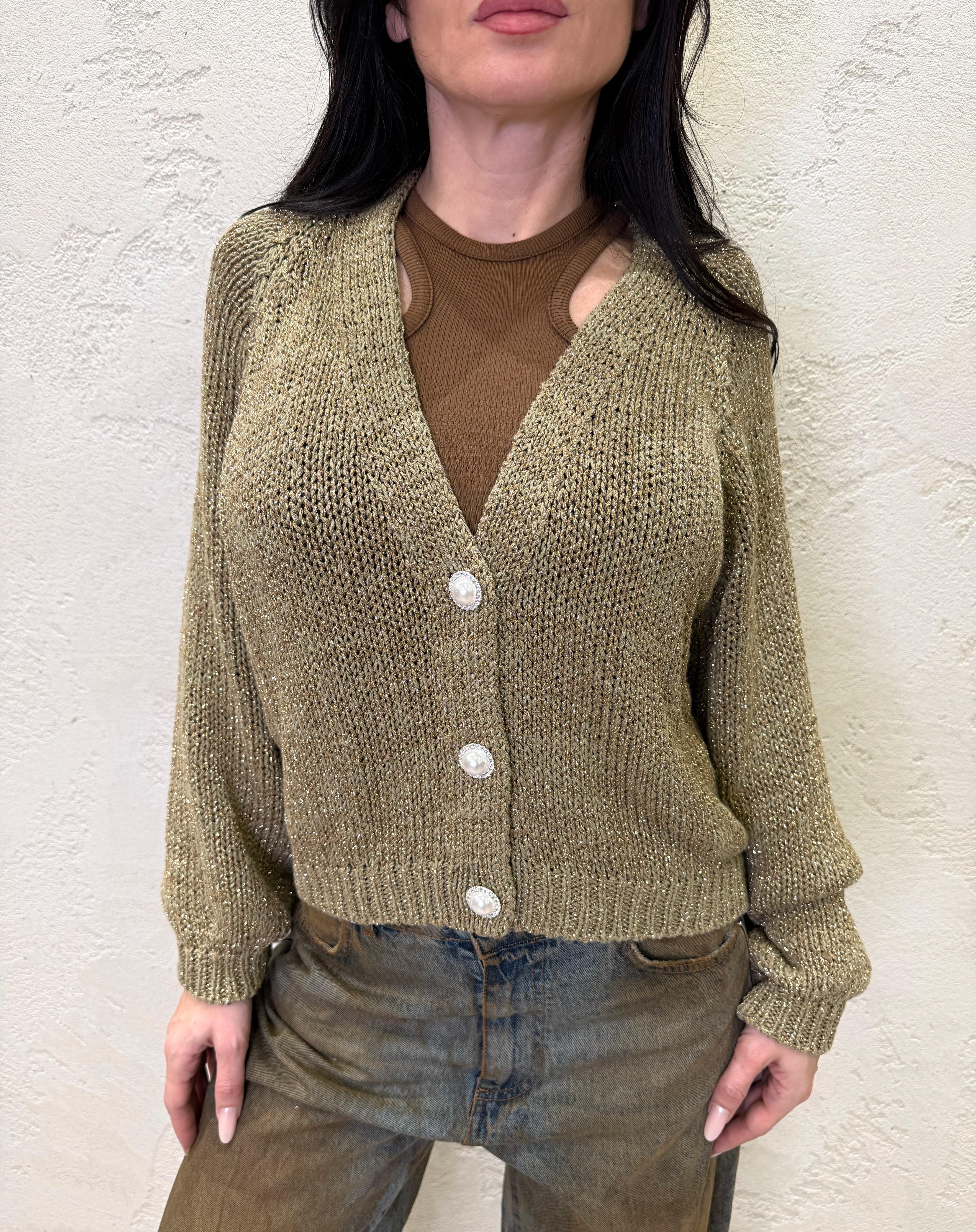 cardigan in lurex con bottoni gioiello JIT-Q008 KAKI HAVEONE