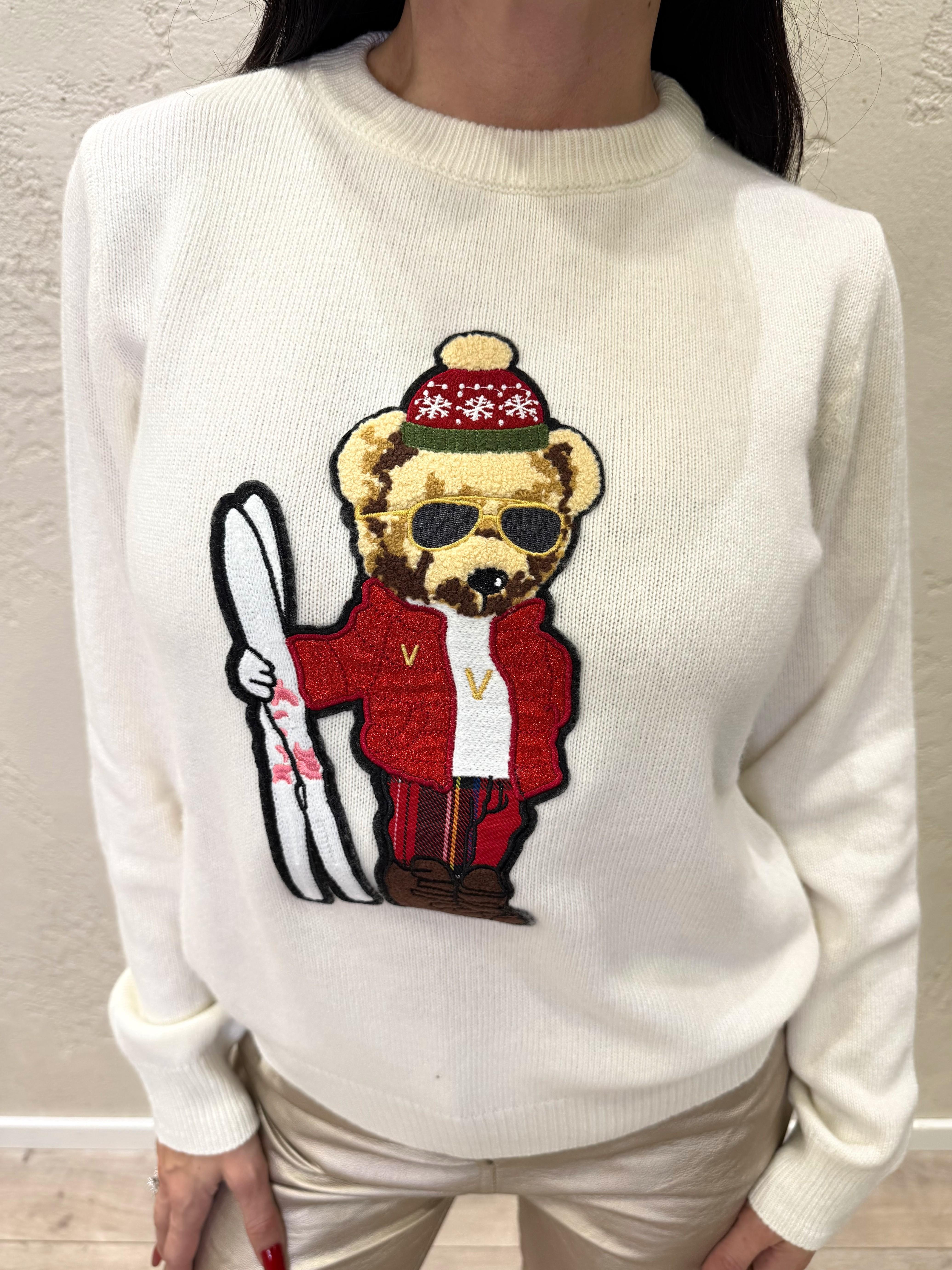 pull misto lana e cashmere con patch orso con scii 77324 BURRO VICOLO