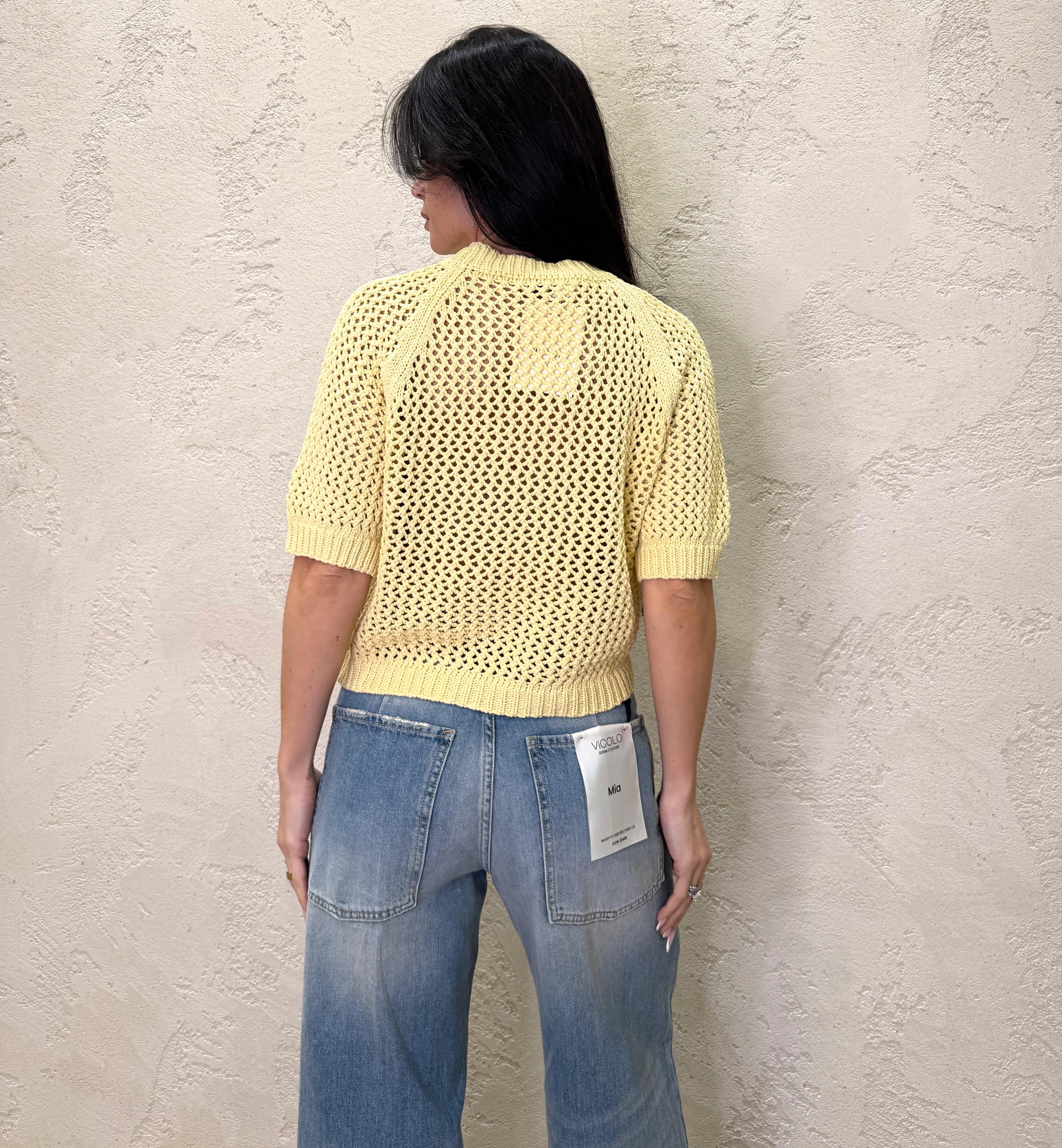 maglia traforata in 100% cotone 30009 GIALLO SUSY MIX