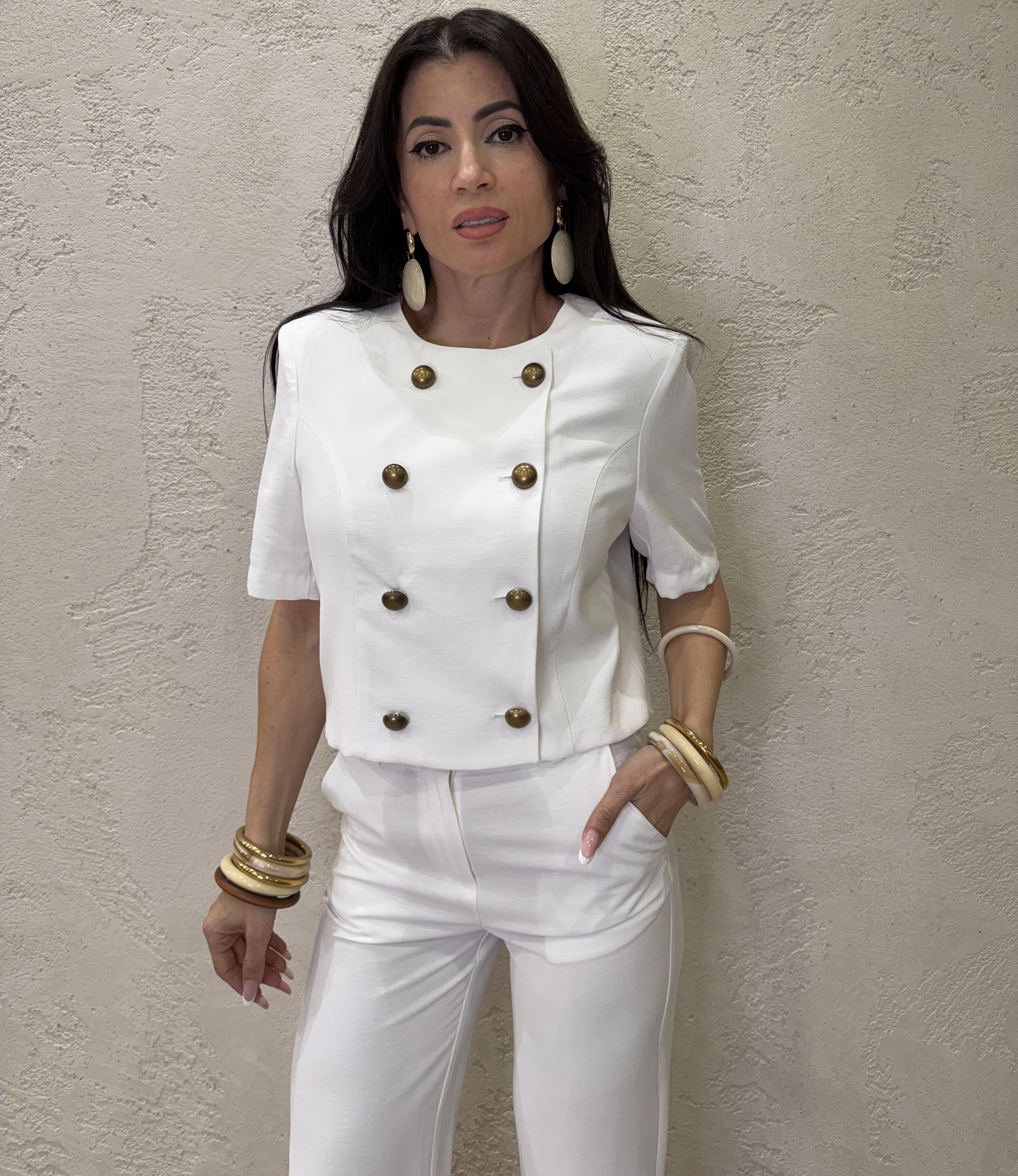 giacca a maniche corte con chiusura a doppiopetto e bottoni a contrasto JMN-Q122 BIANCO HAVEONE