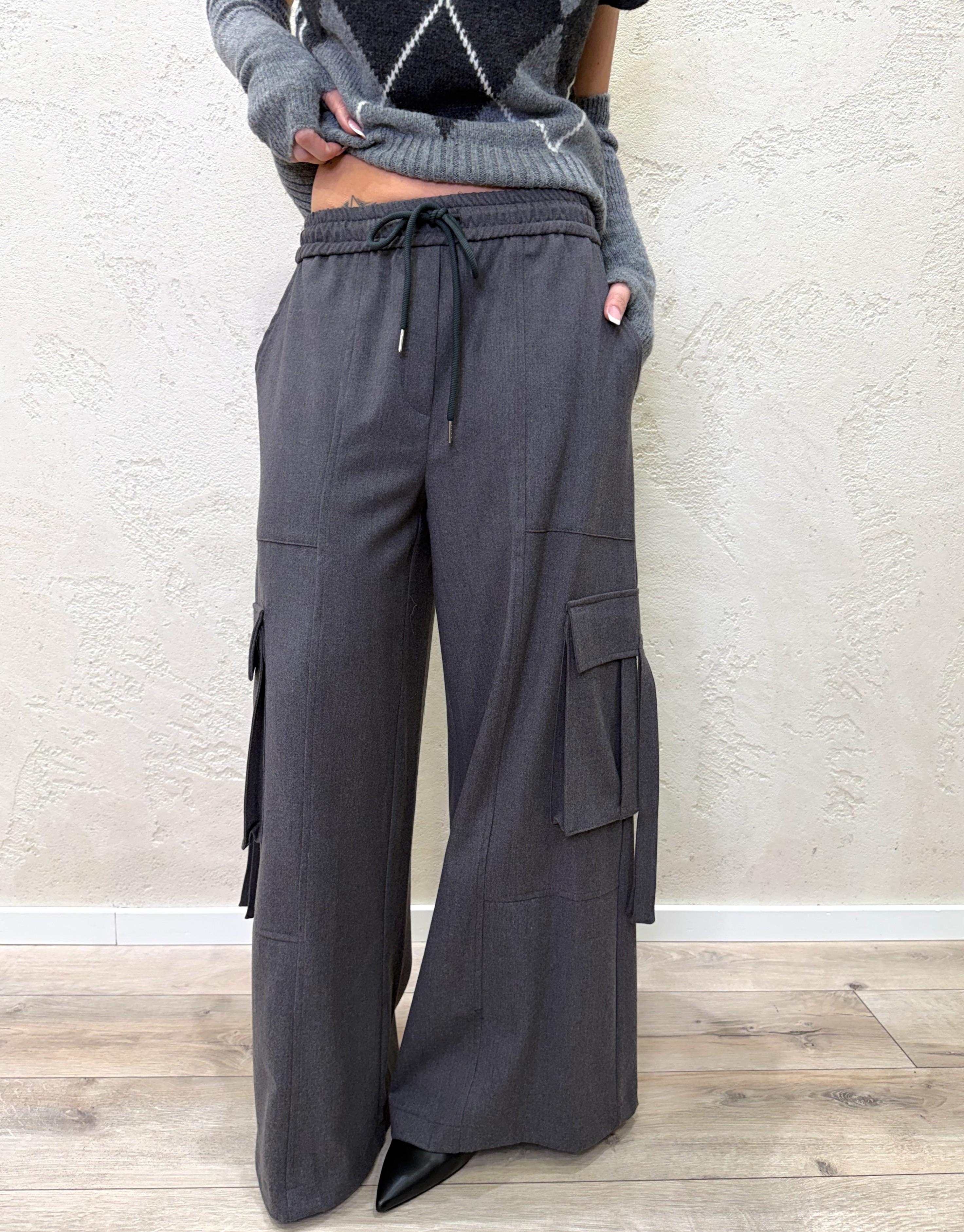 pantalone cargo a palazzo in calda viscosa 26P1748 GRIGIOFUMO TENSIONE IN