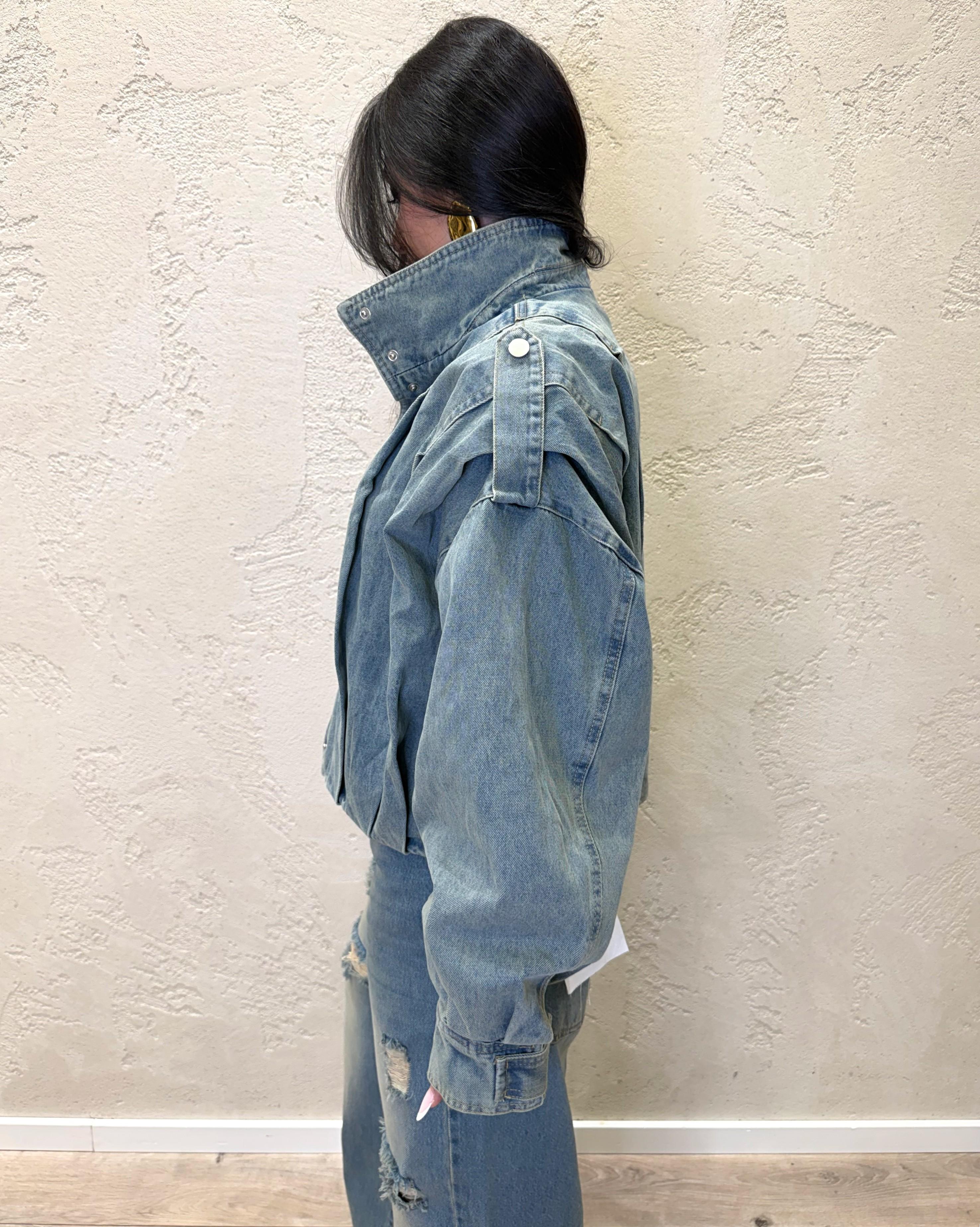 bomber in jeans con collo alto e spalle strutturate 26061 JEANS SUSY MIX