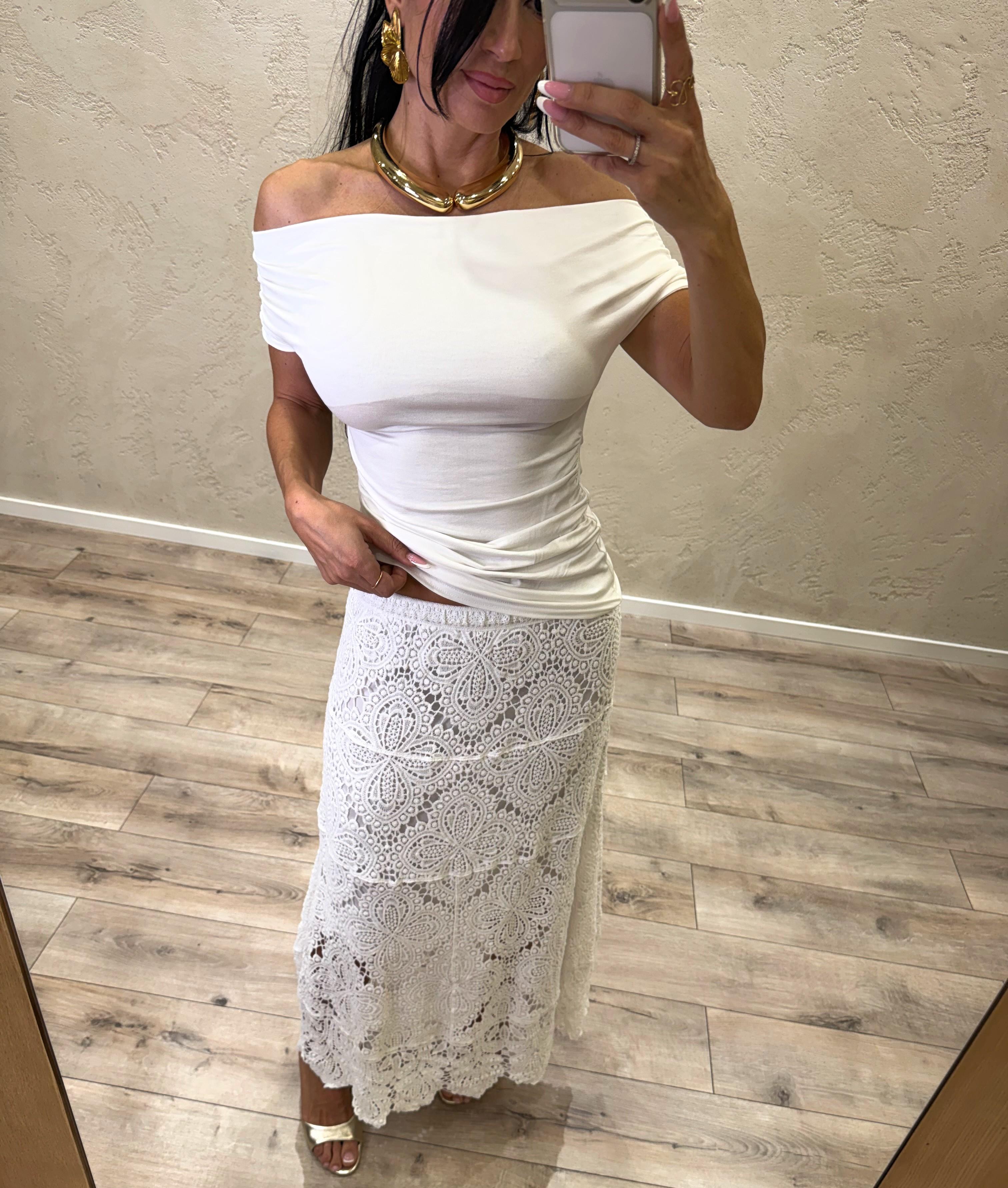 gonna midi crochet GVV-Q164 BIANCO HAVEONE
