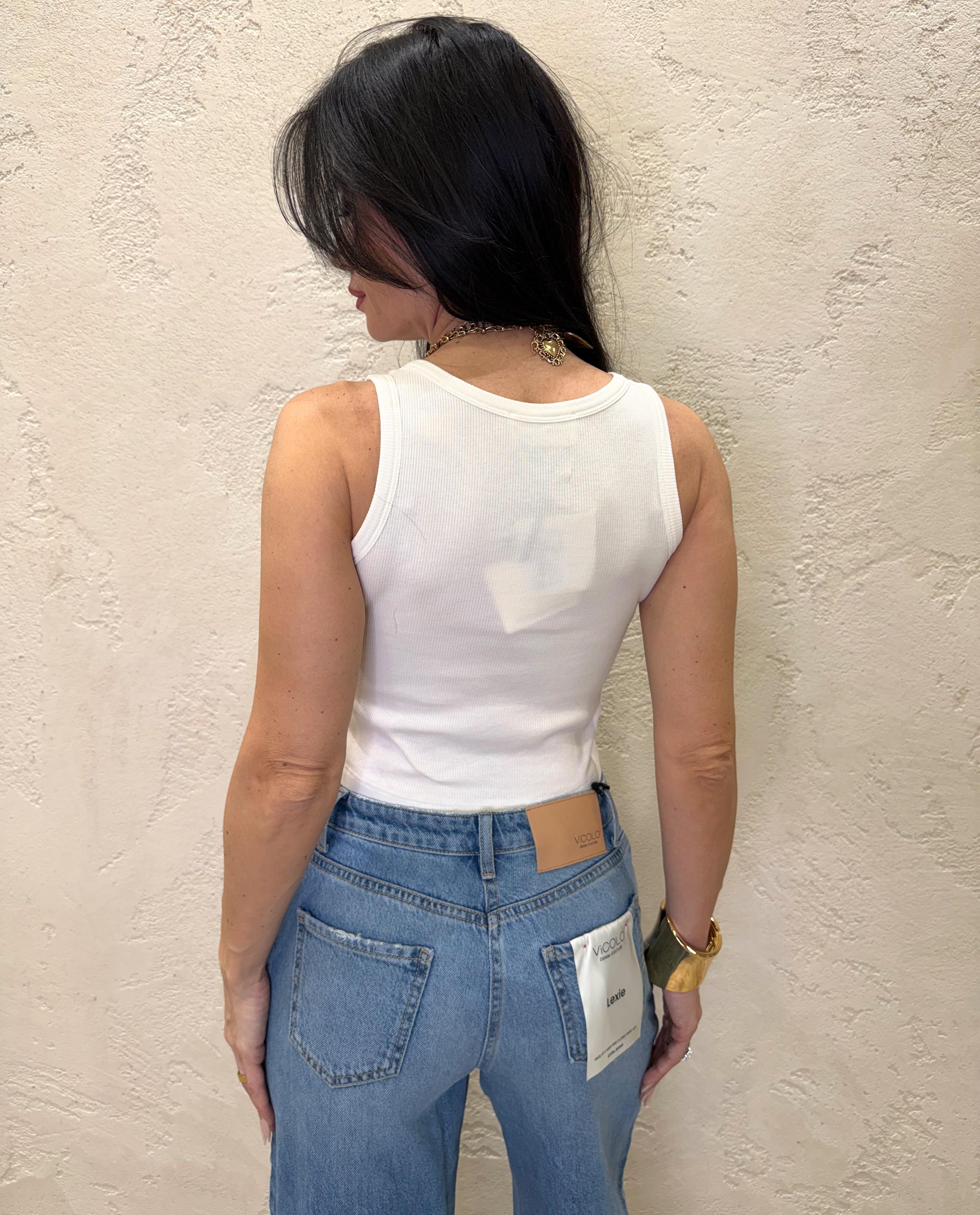 canotta crop elasticizzata a costine con bottoncini UAB0074 BURRO VICOLO