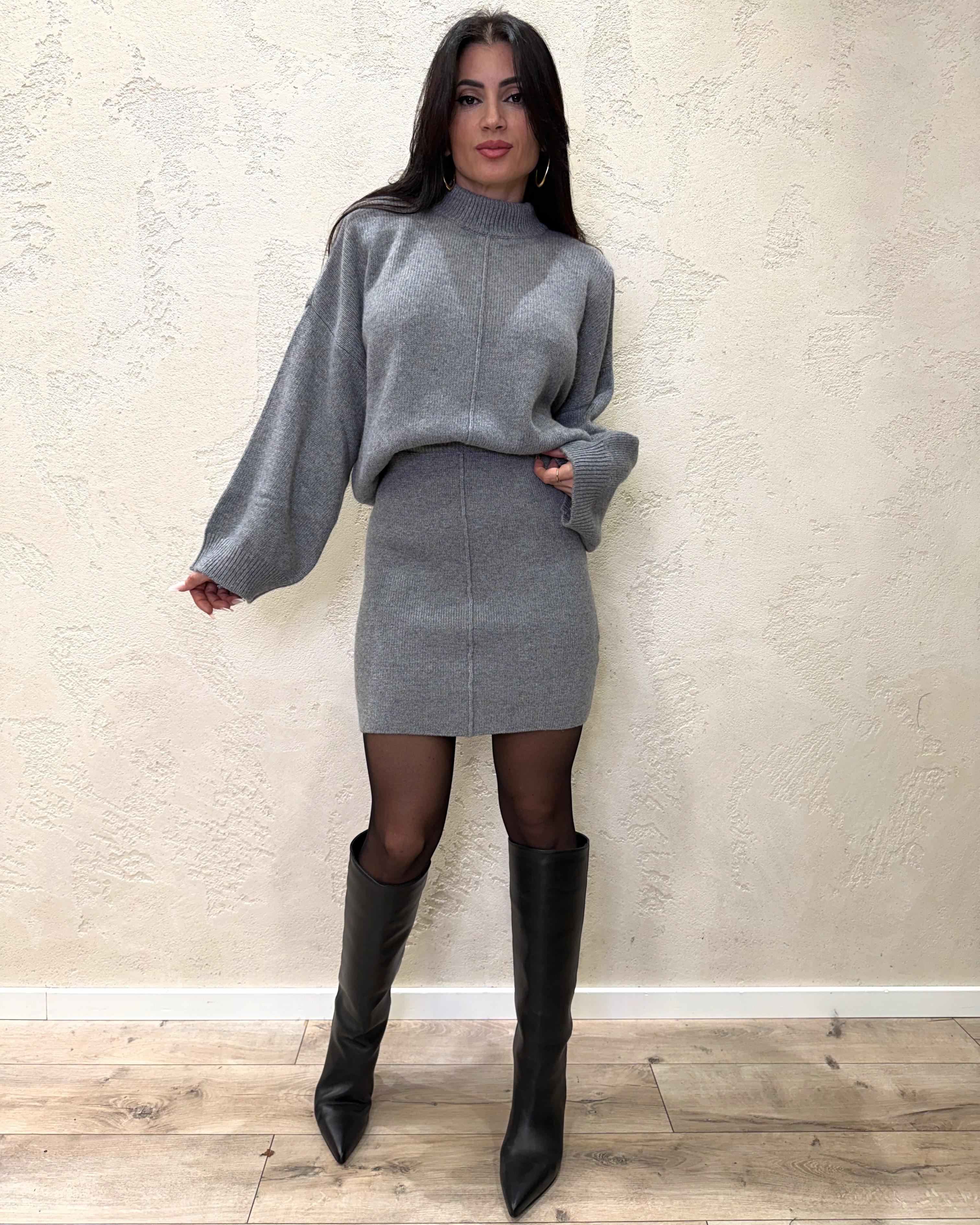 pull misto lana e cashmere con spalline rinforzate 55193F GRIGIO VICOLO