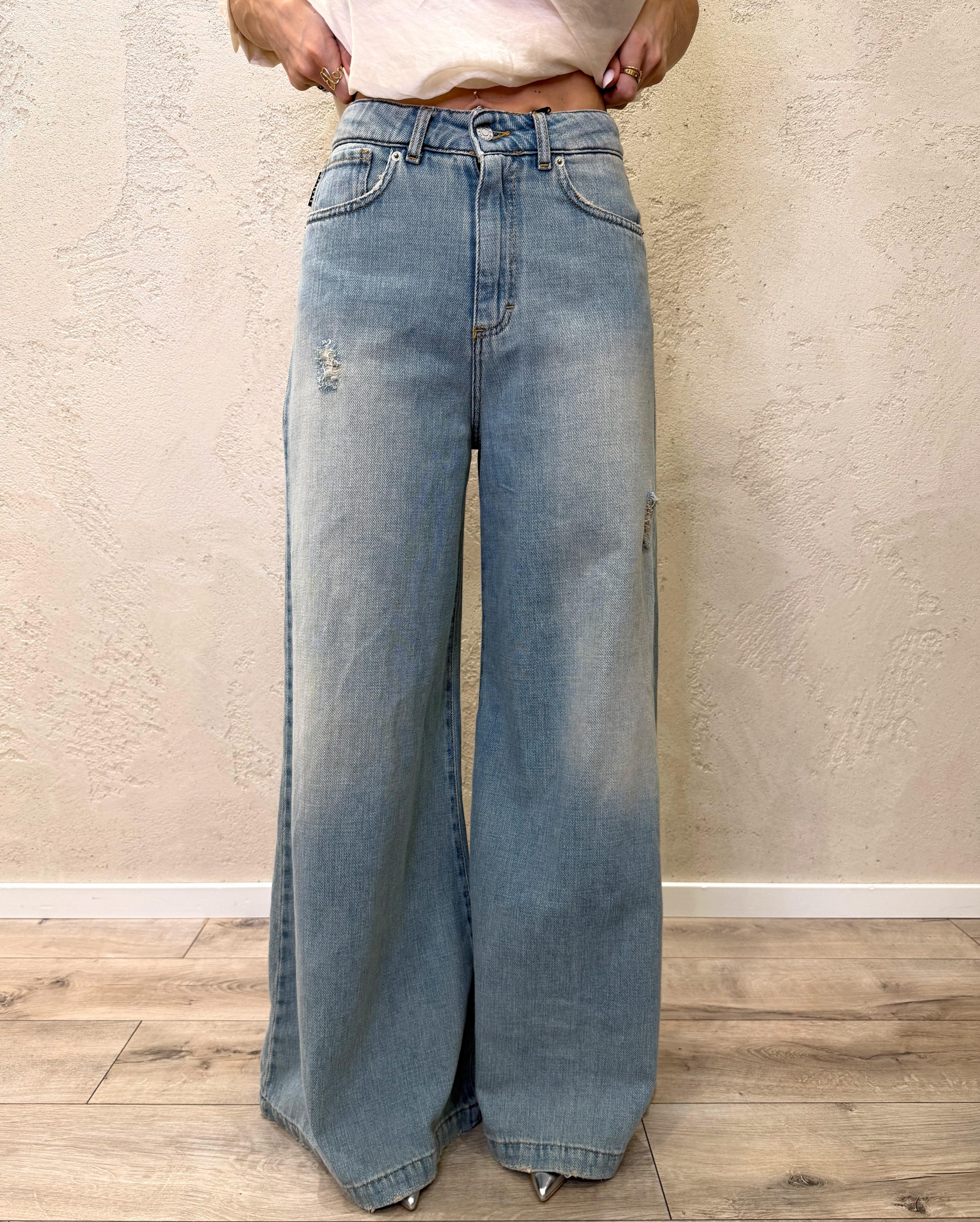 jeans modello carol wide leg con micro rotture PLS-Q218 DENIM BLU HAVEONE