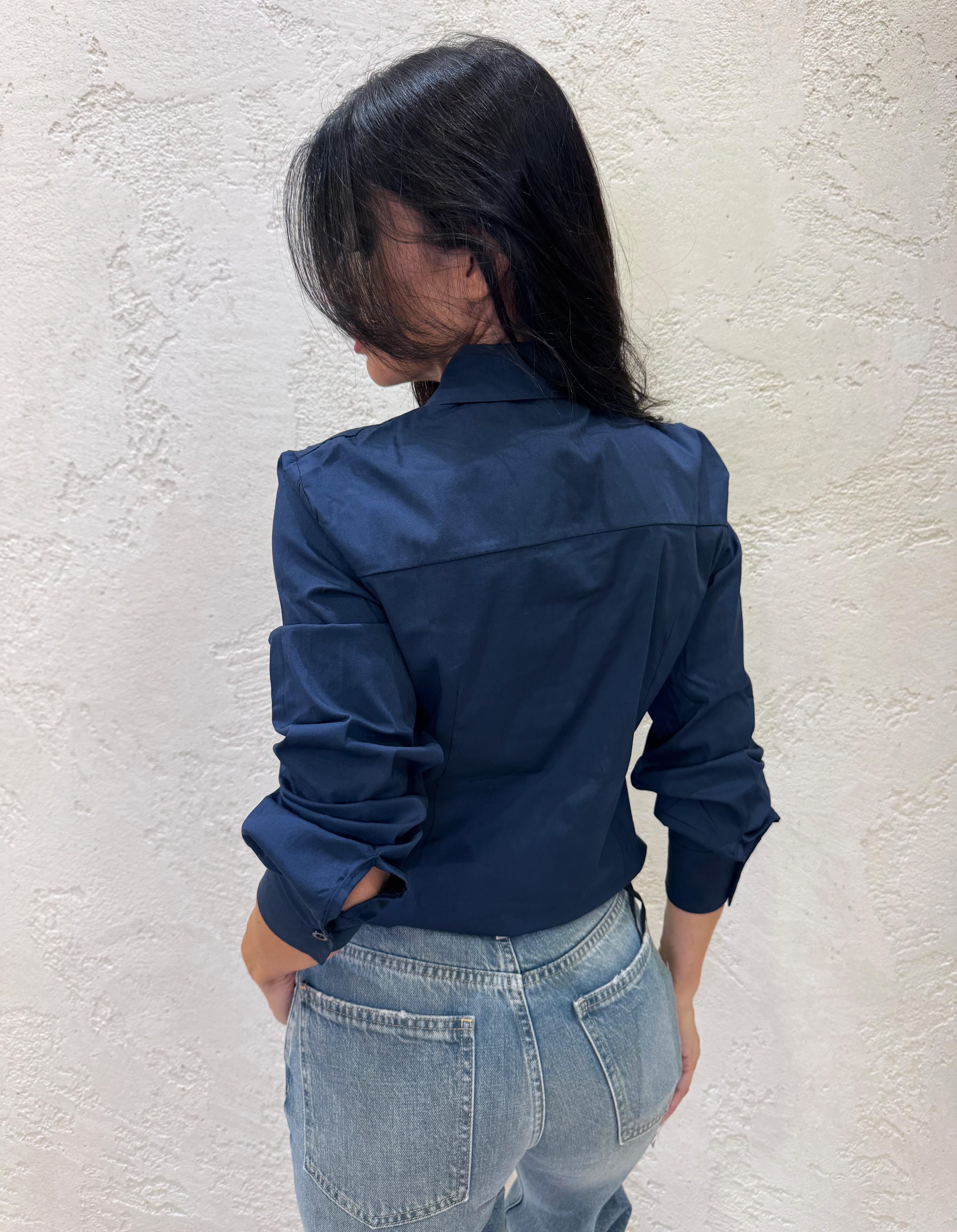 camicia con bottone gioiello 748V25 BLU SUSY MIX