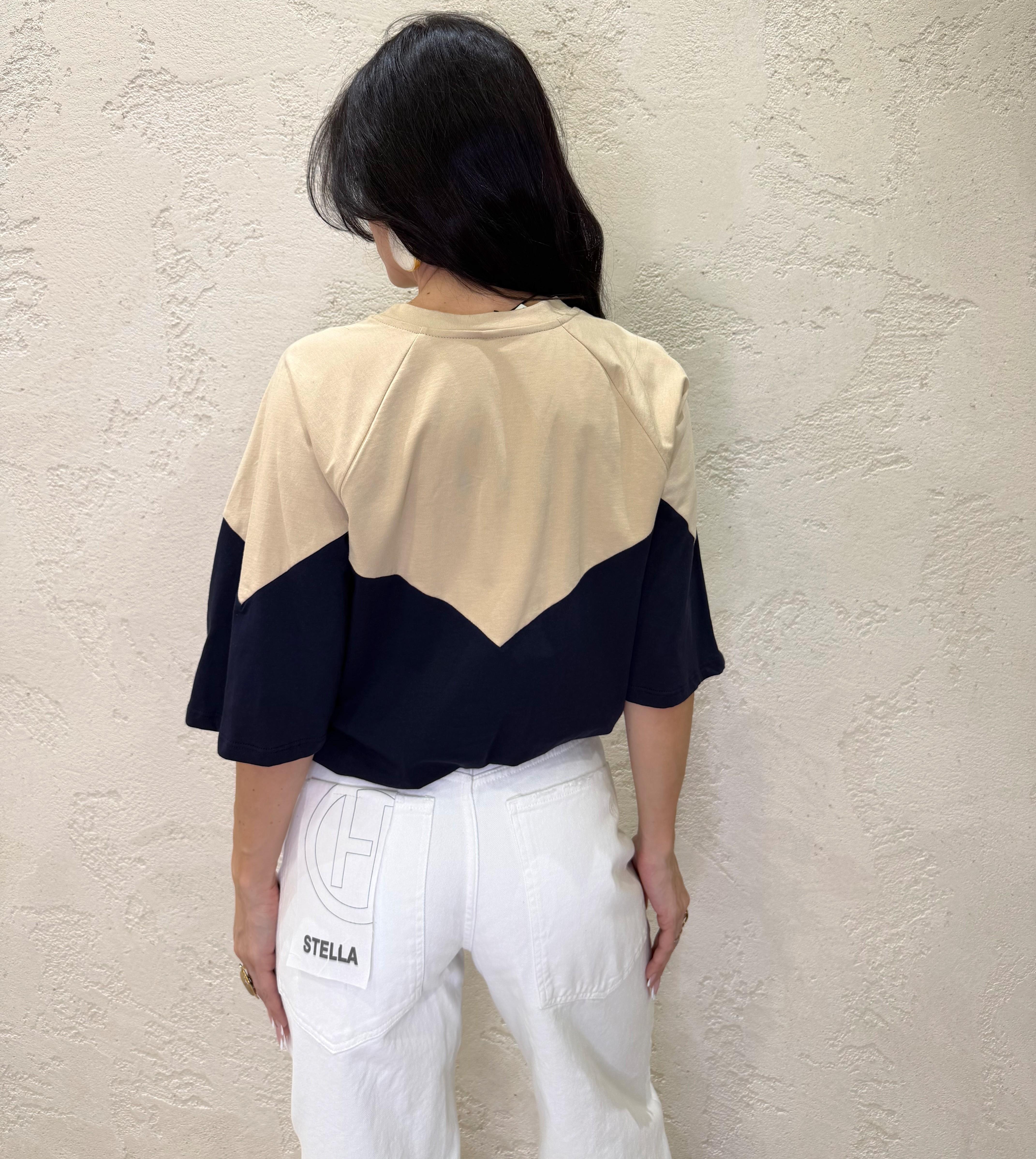 t-shirt doppio colore 3907 SABBIA/BLU TENSIONE IN