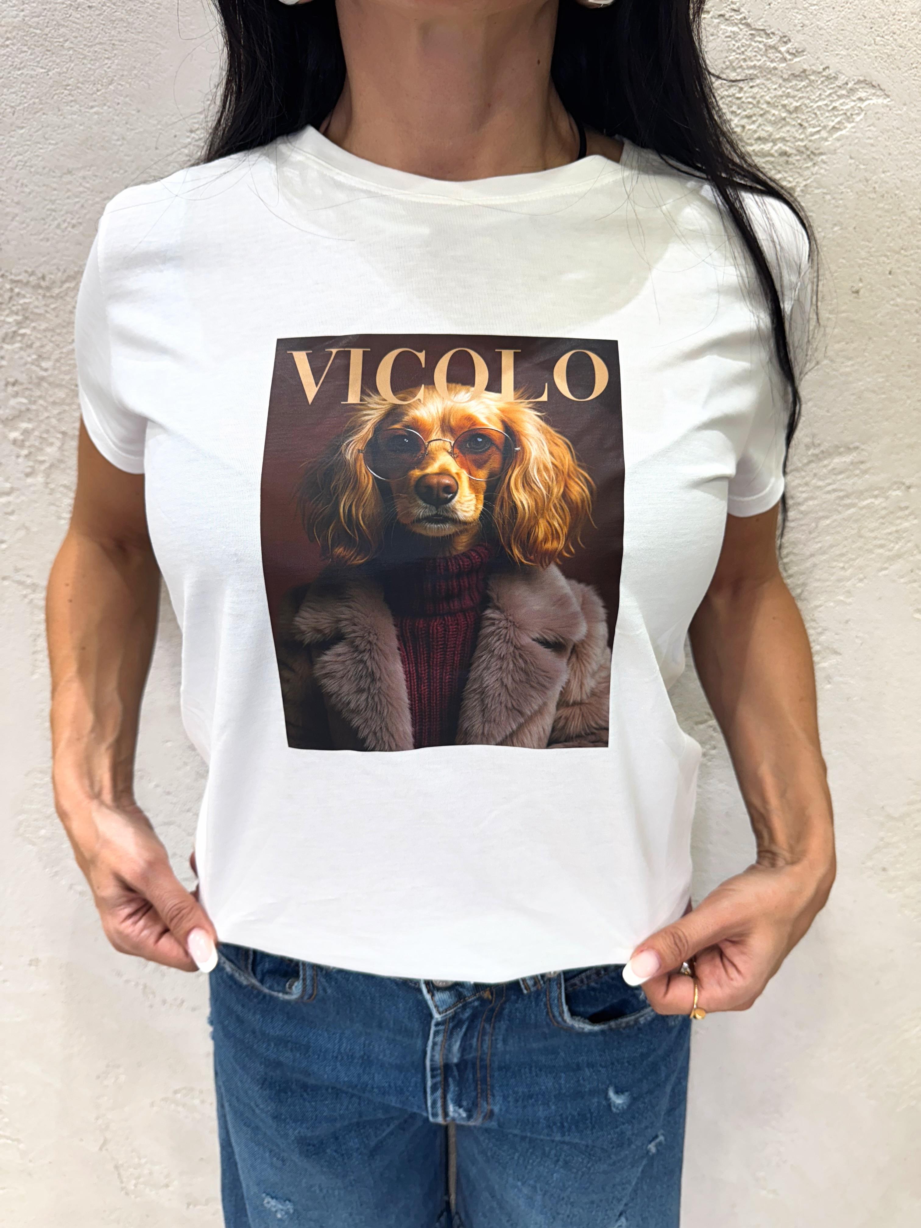 t-shirt con stampa cocker con occhiali RF0282 BURRO VICOLO
