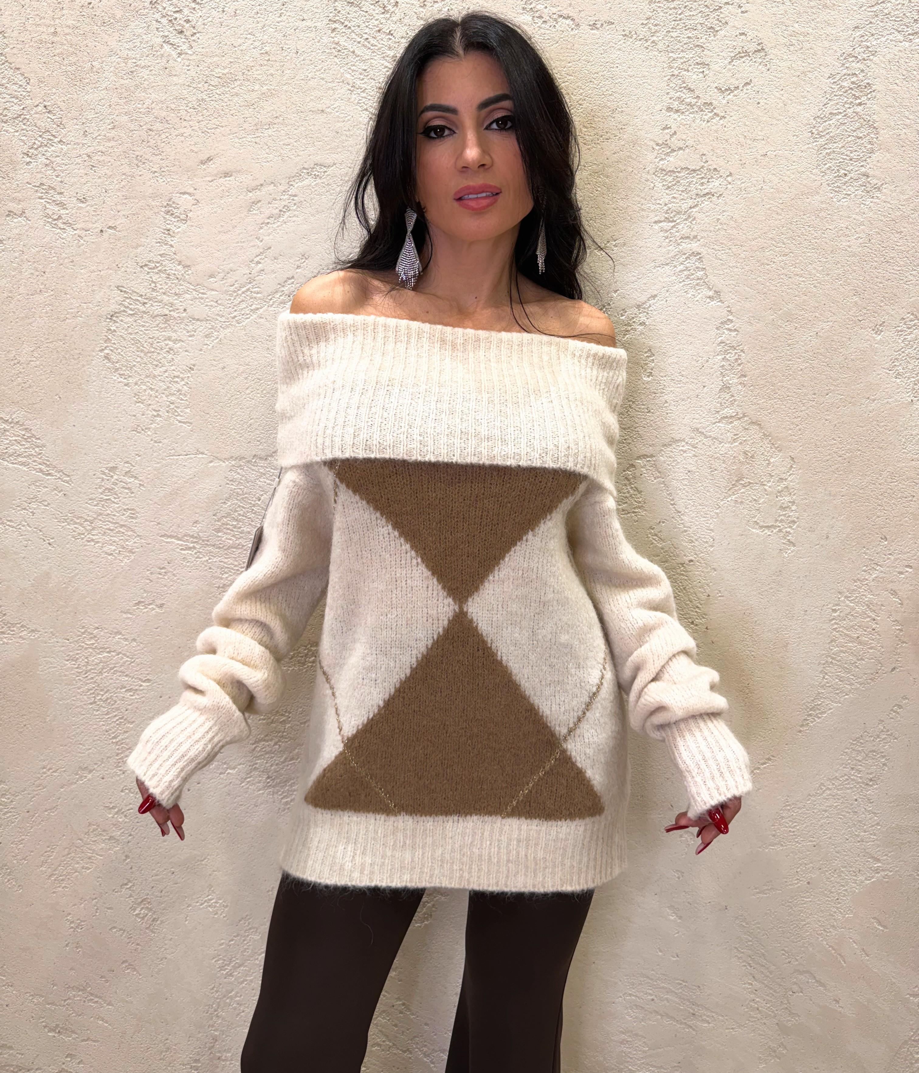 pull collo alto misto mhoair e lana fantasia rombi FW25-1225MO PANNA MOTEL