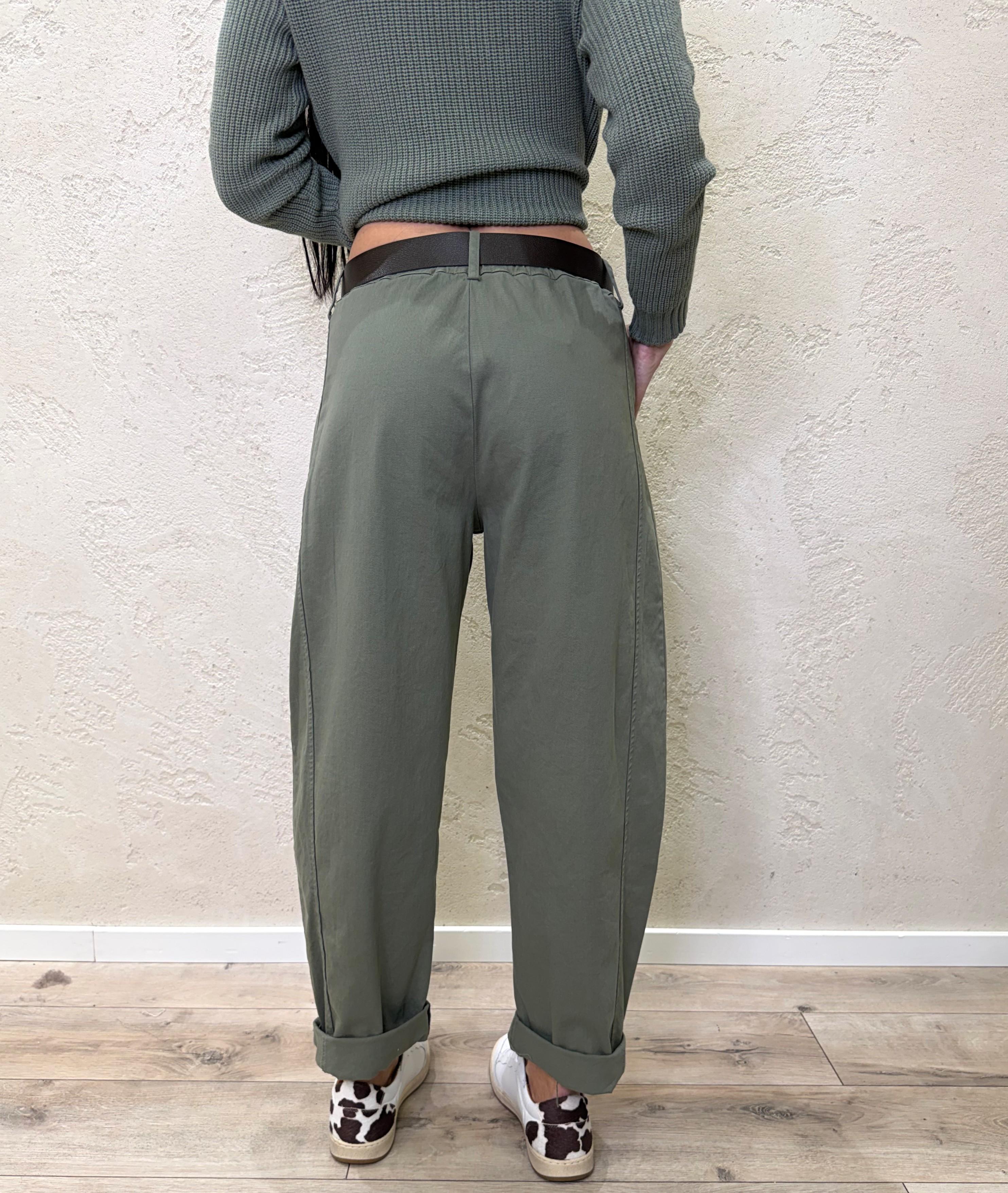 pantaloni modello baloon con maxi tasche frontali 58300 VERDE MILITARE SUSY MIX