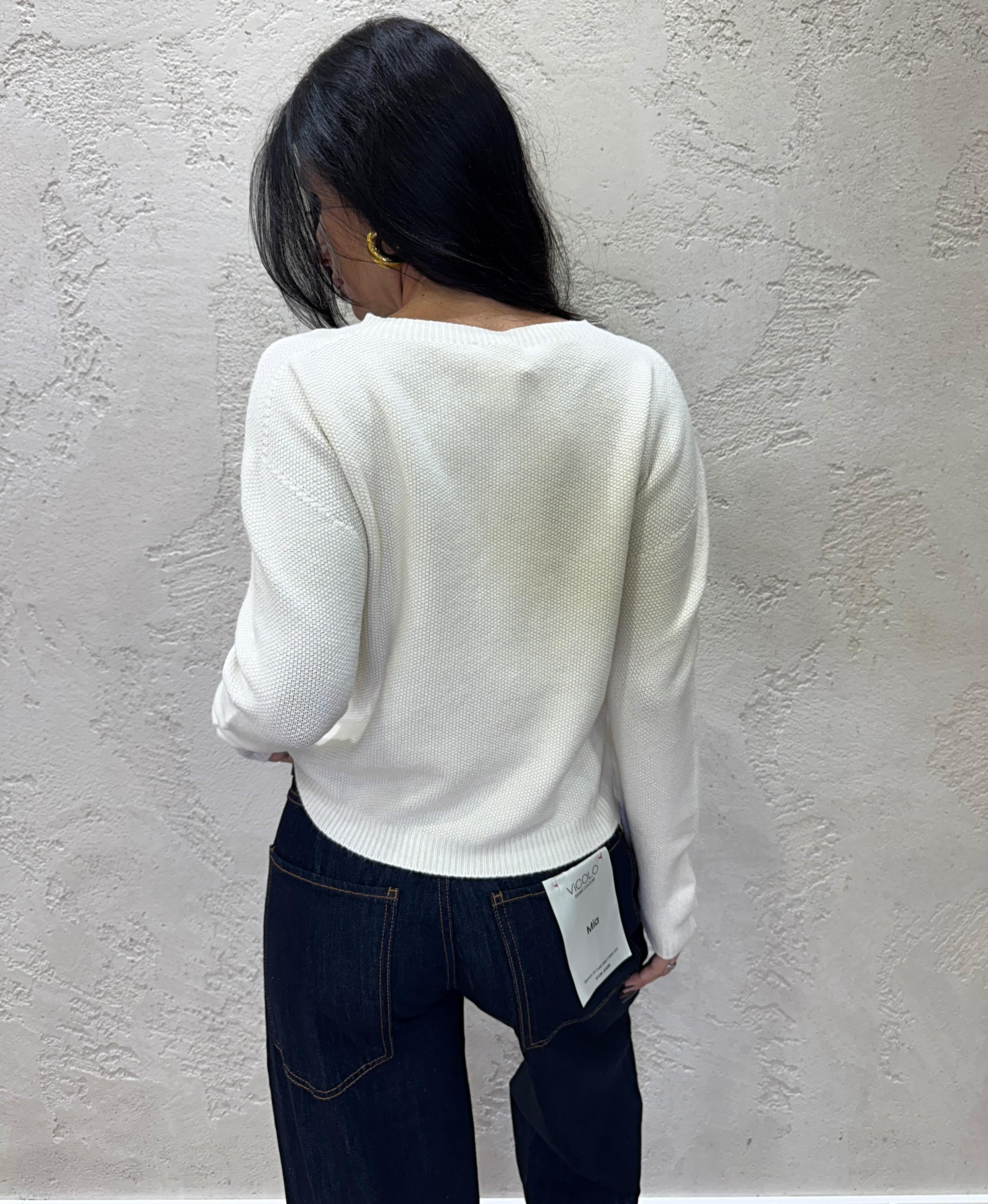 maglia girocollo a punto riso 78172J CREMA SUSY MIX