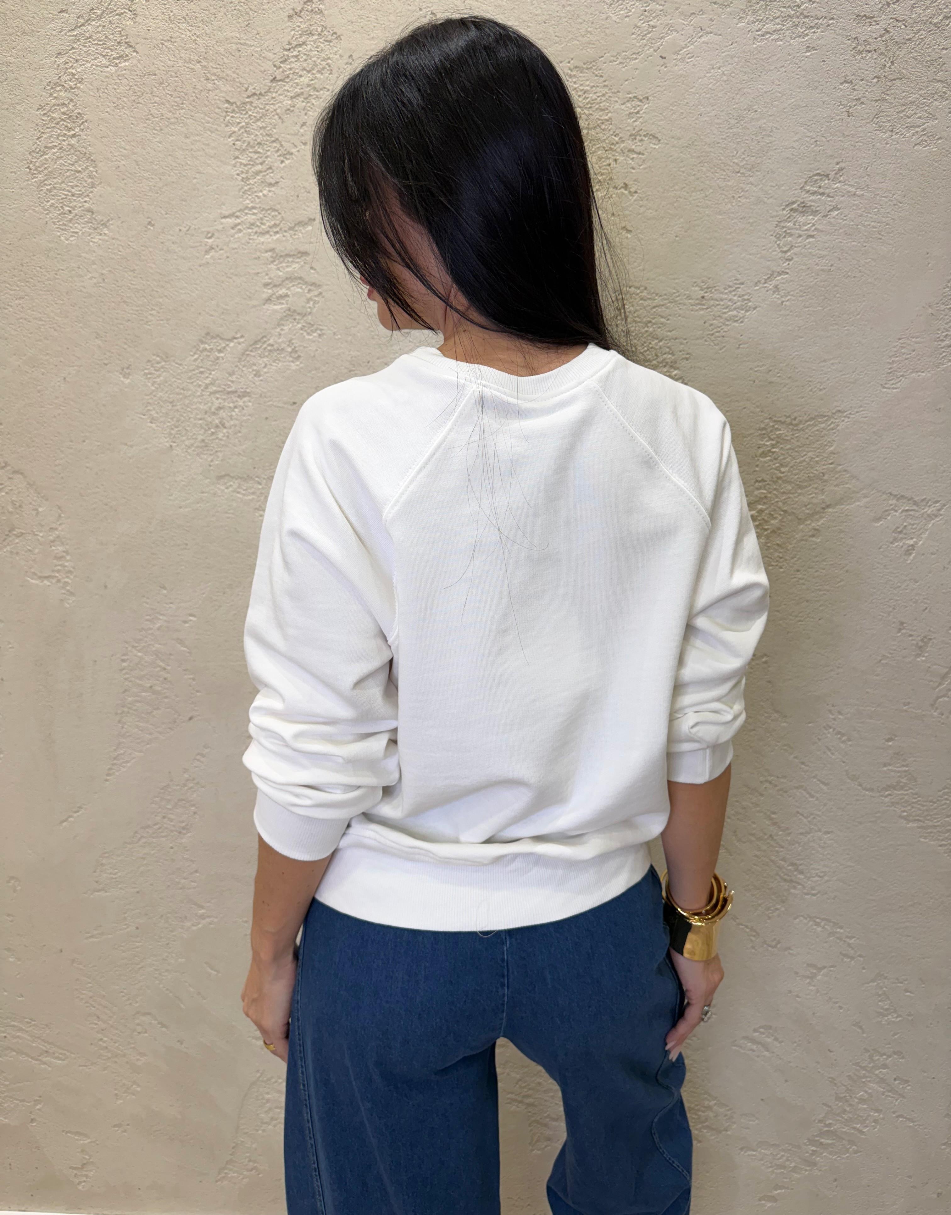 felpa garzata con stampa frontale 26M3674 BIANCO/BLU TENSIONE IN