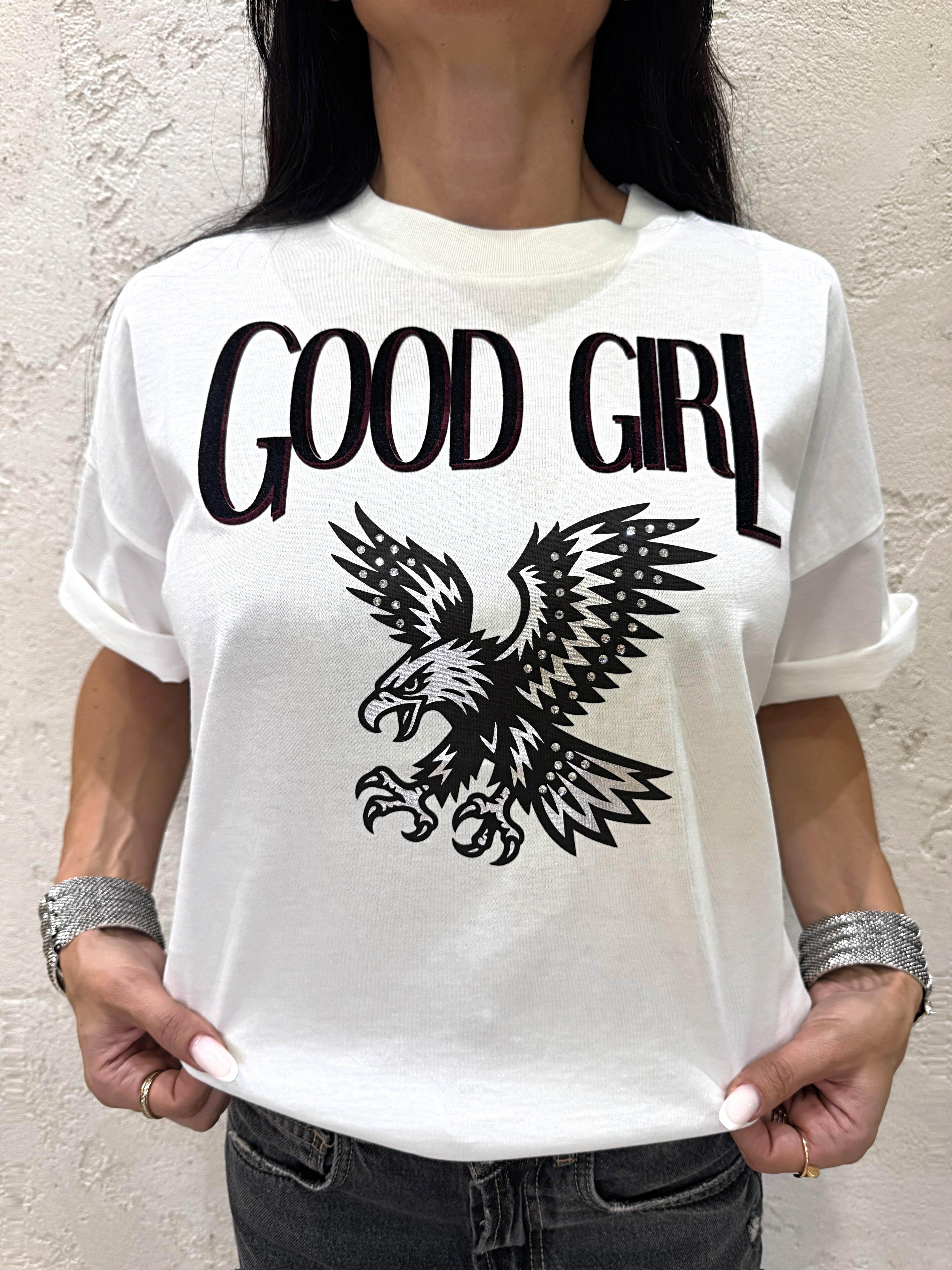t-shirt oversize con stampa aquila RF0146 BIANCO VICOLO
