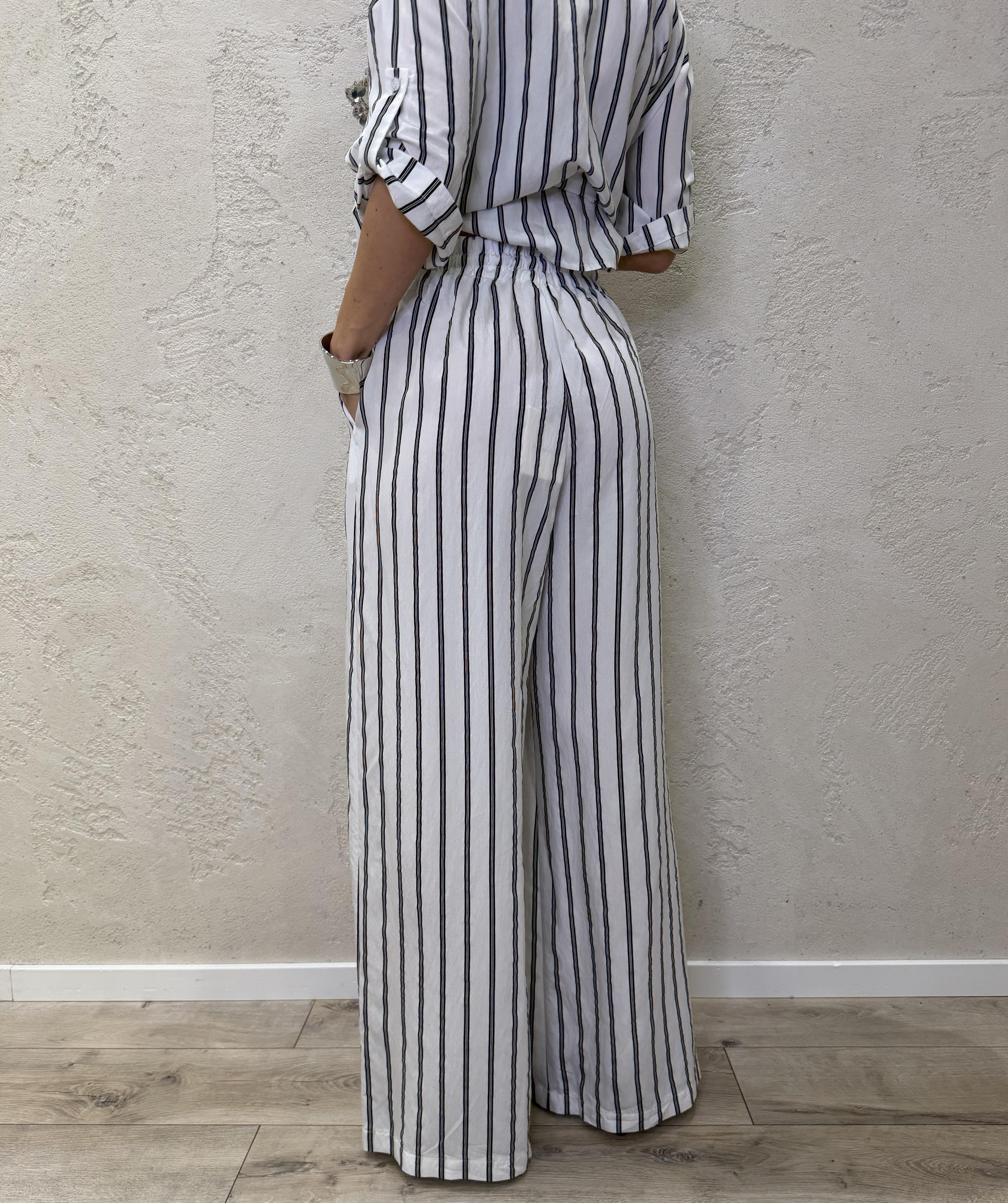 pantaloni a palazzo fantasia a righe PE260221 BIANCO/NERO TENSIONE IN