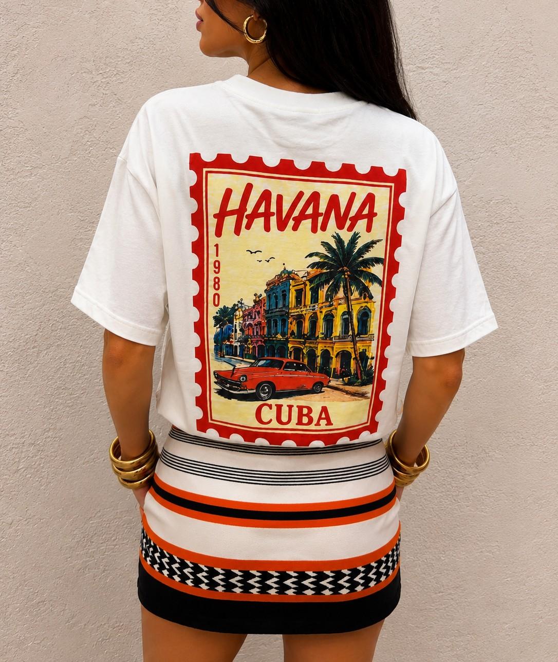 t-shirt over stampa francobollo havana TDY-Q232 LATTE HAVEONE