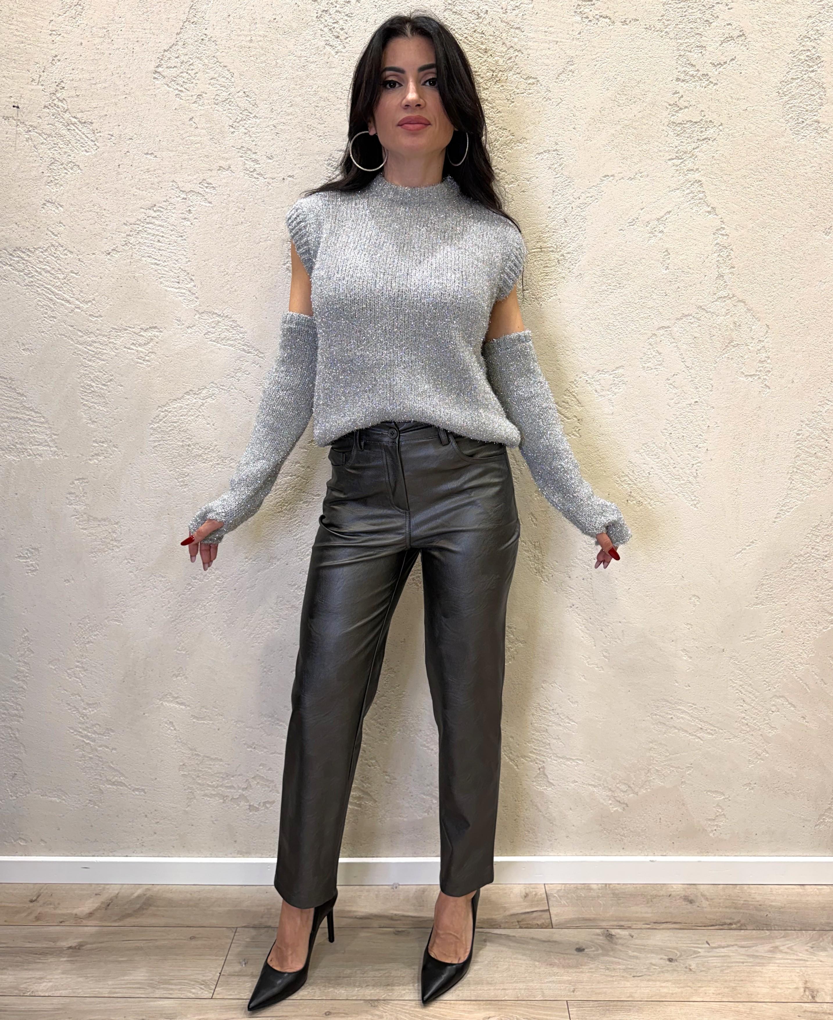 pull smanicato con manicotti lurex 33036 ARGENTO VICOLO