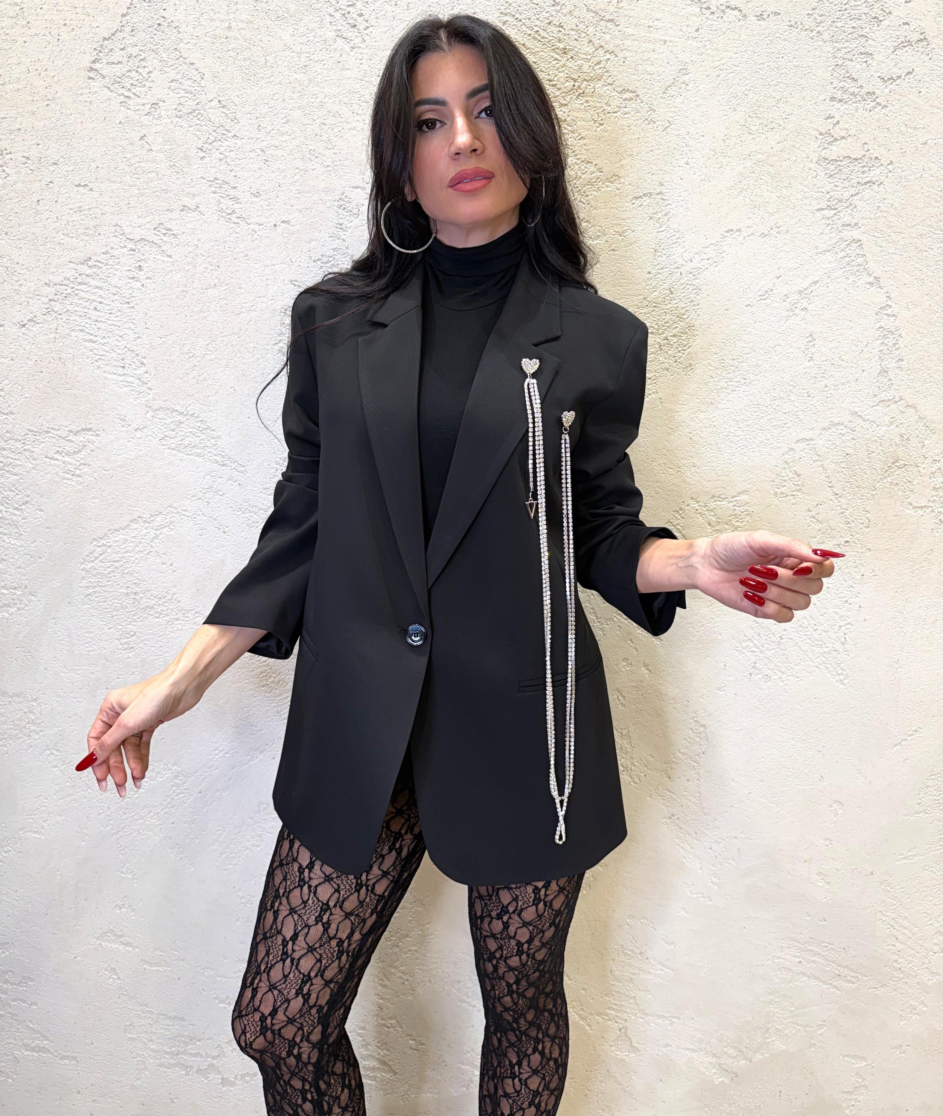 blazer con dettaglio di spilla TF2294 NERO VICOLO