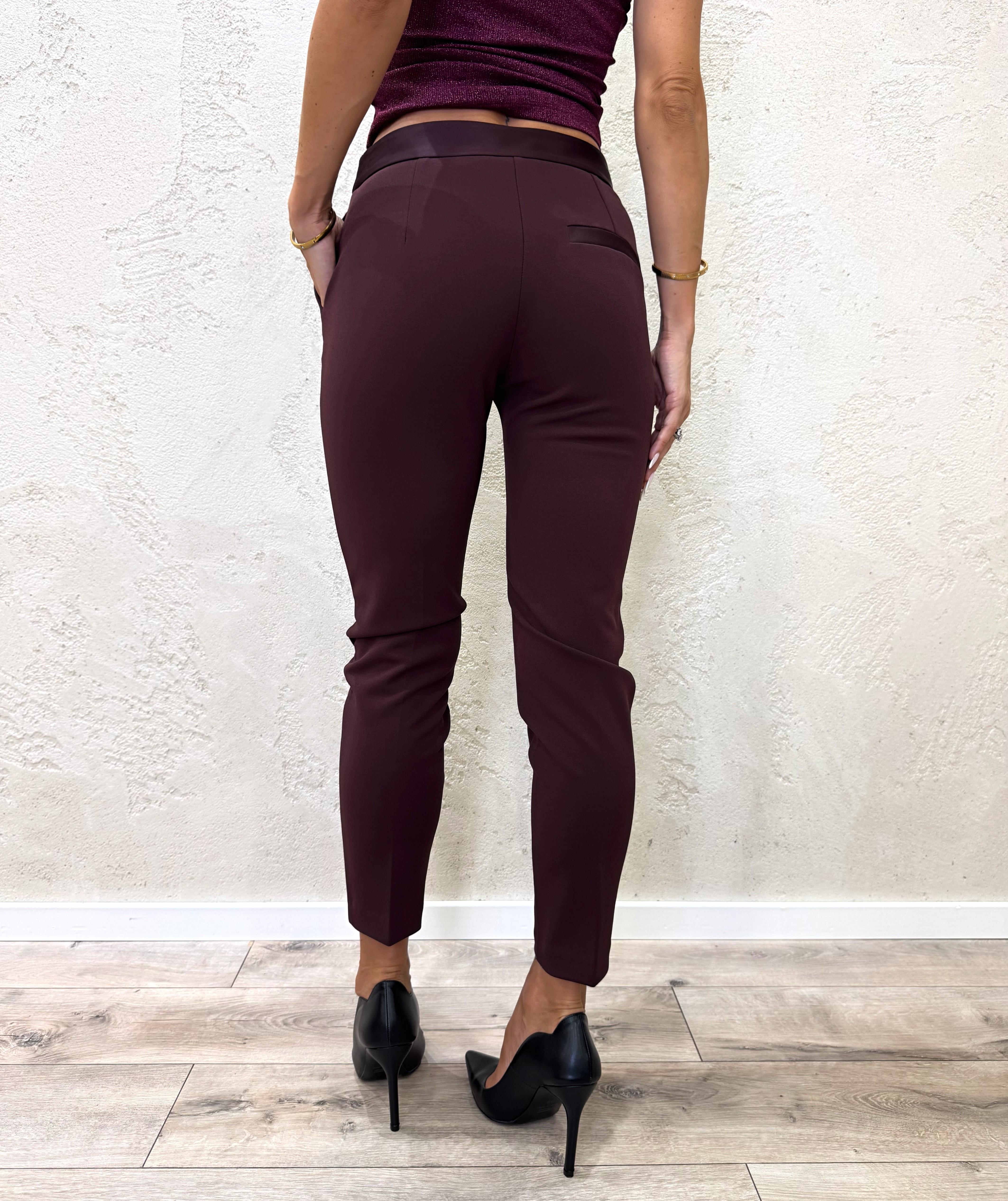 pantalone a sigaretta in crepe elasticizzato PVN2KAW PRUGNA IMPERIAL