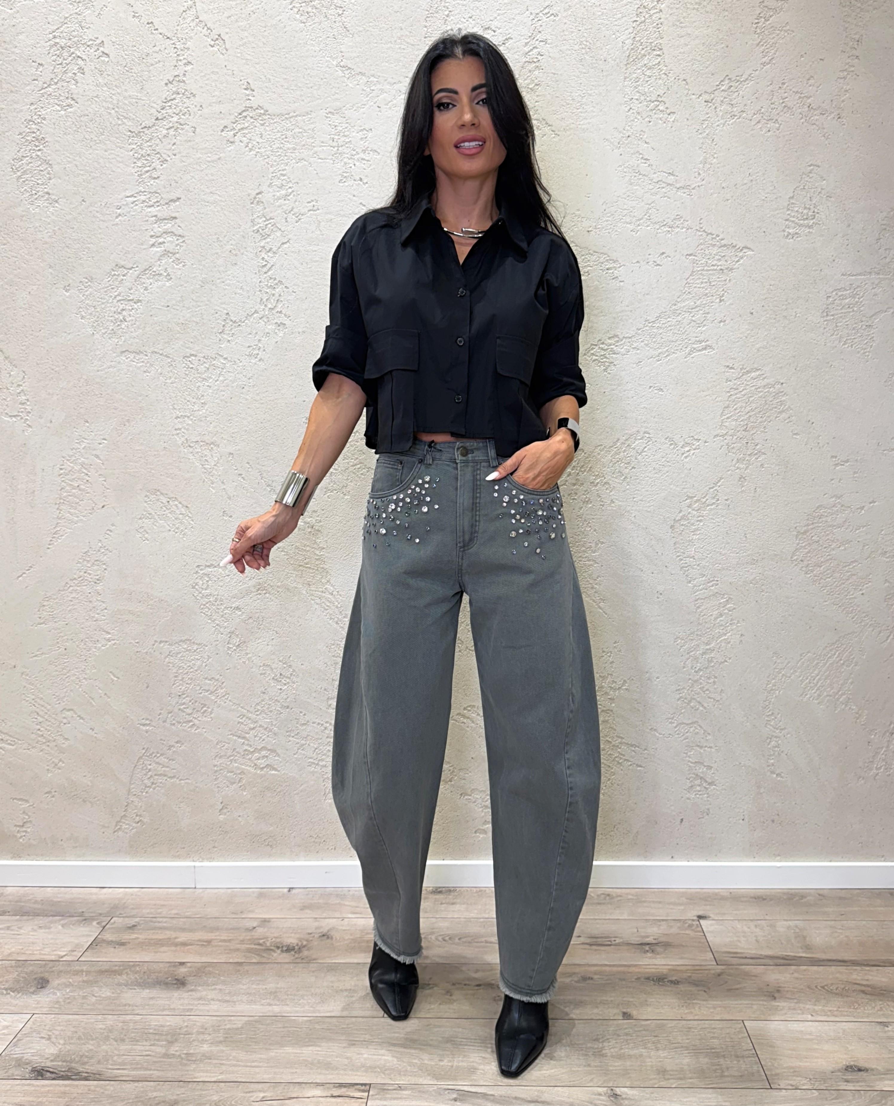 jeans a ferro di cavallo con applicazioni gioiello W25P217 GRIGIO TENSIONE IN