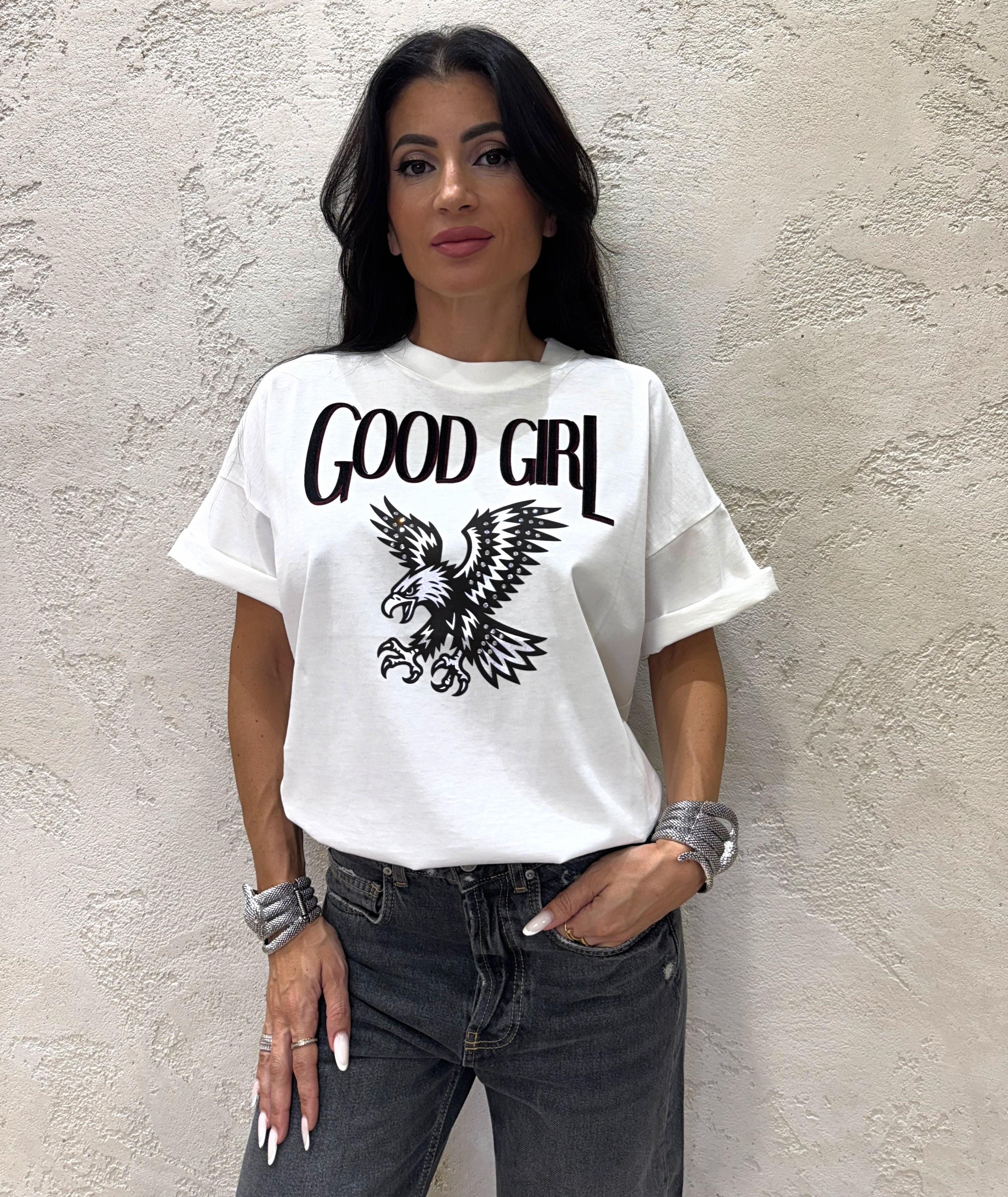 t-shirt oversize con stampa aquila RF0146 BIANCO VICOLO