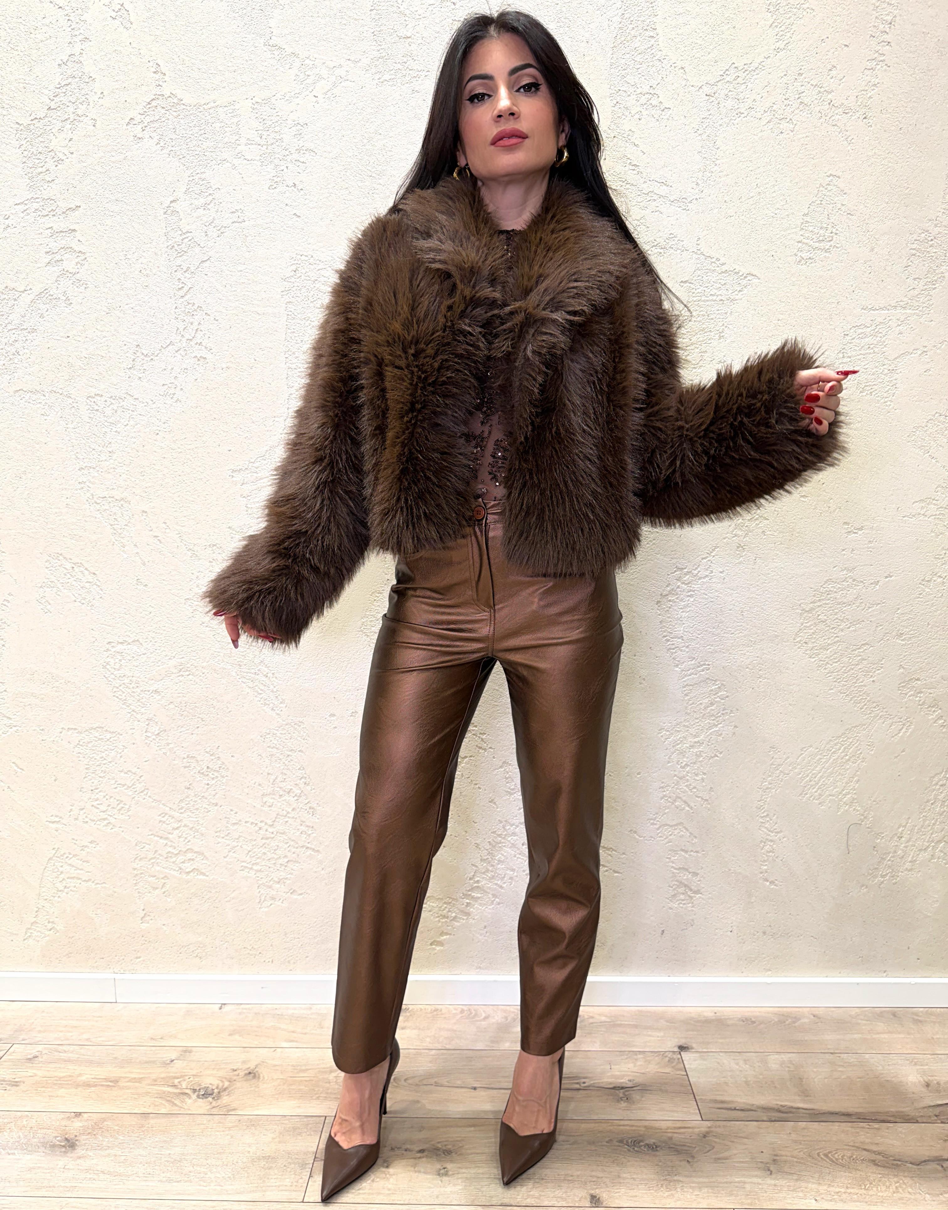 ecopelliccia con collo a revers KDY-P035 MORO HAVEONE