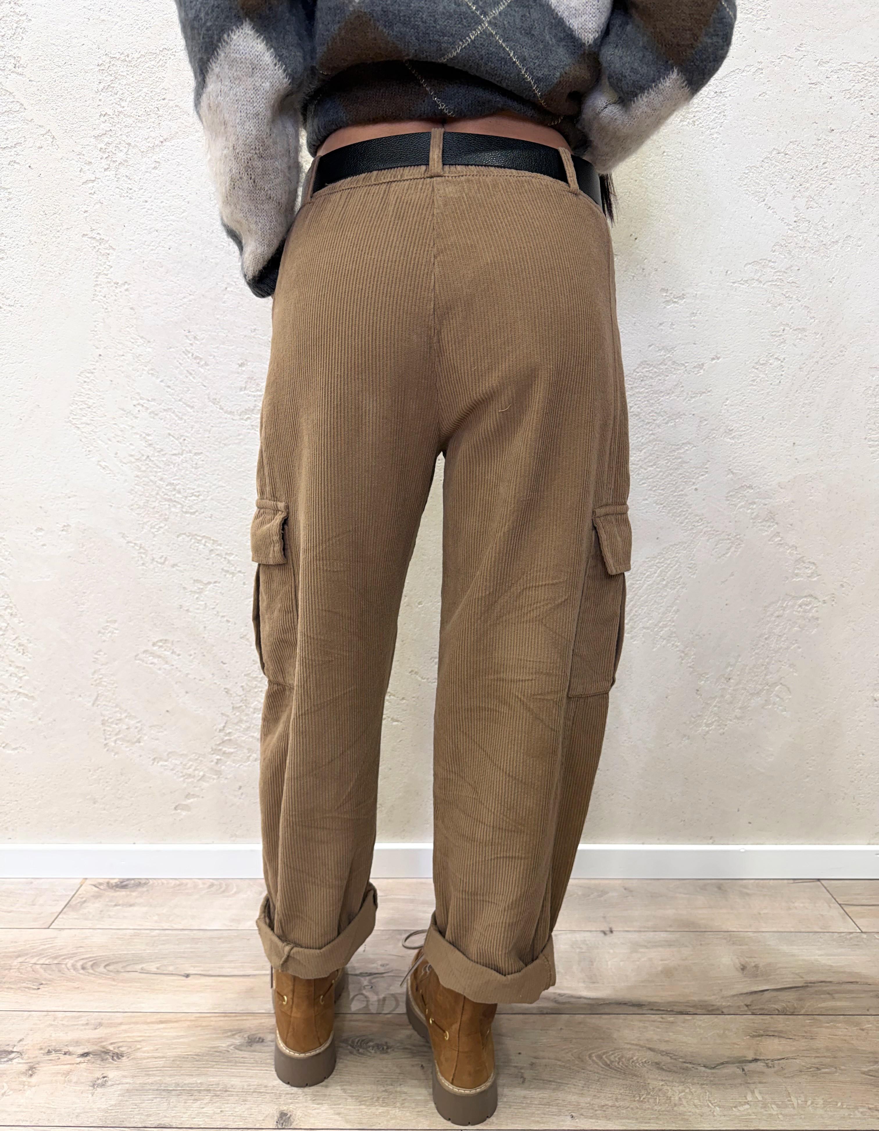 pantalone modello baloon tasconato in velluto a costine 59423P CAMMELLO SUSY MIX