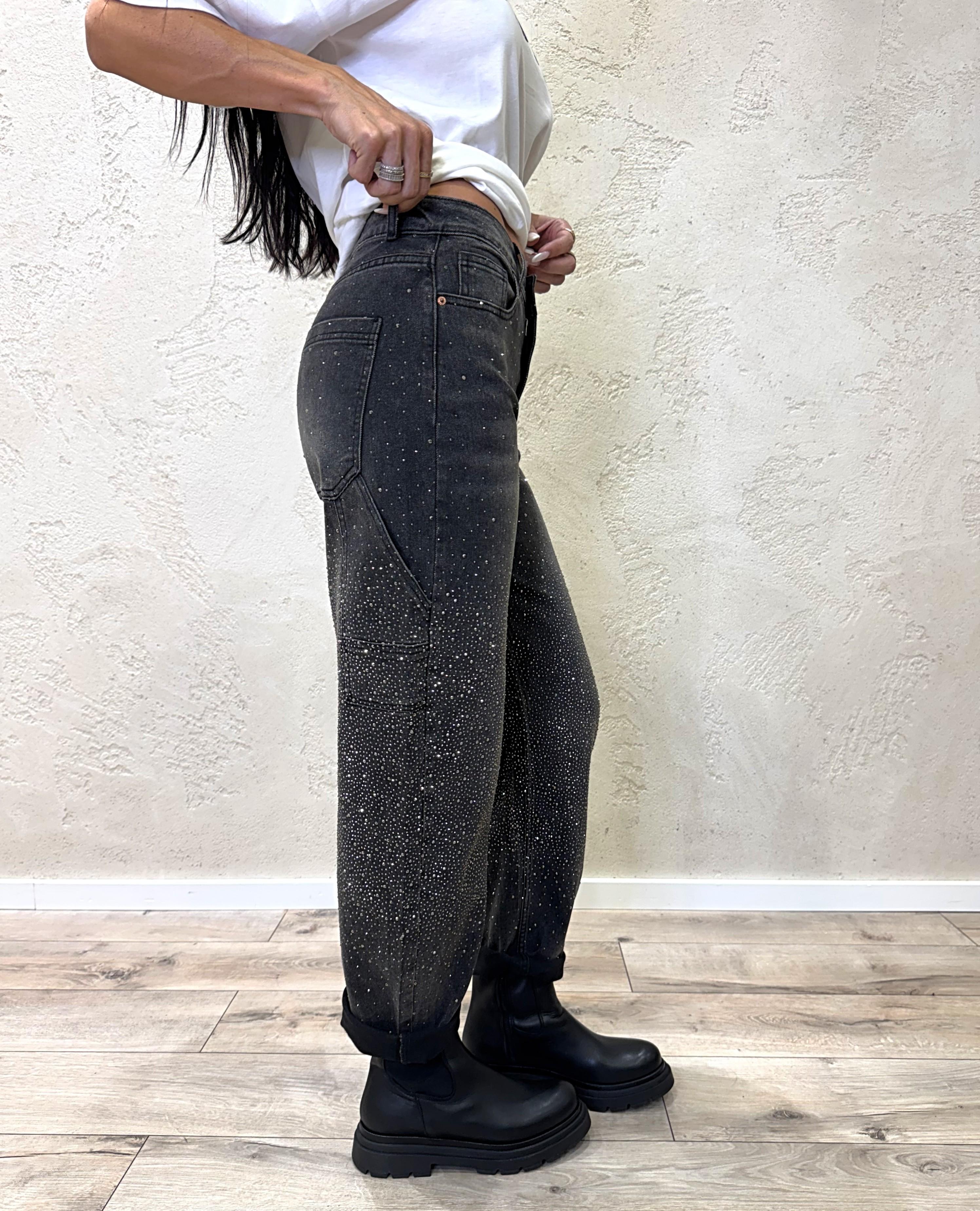 jeans baloon fit modello work con strass JNWORKSTRASS NERO ELEVI