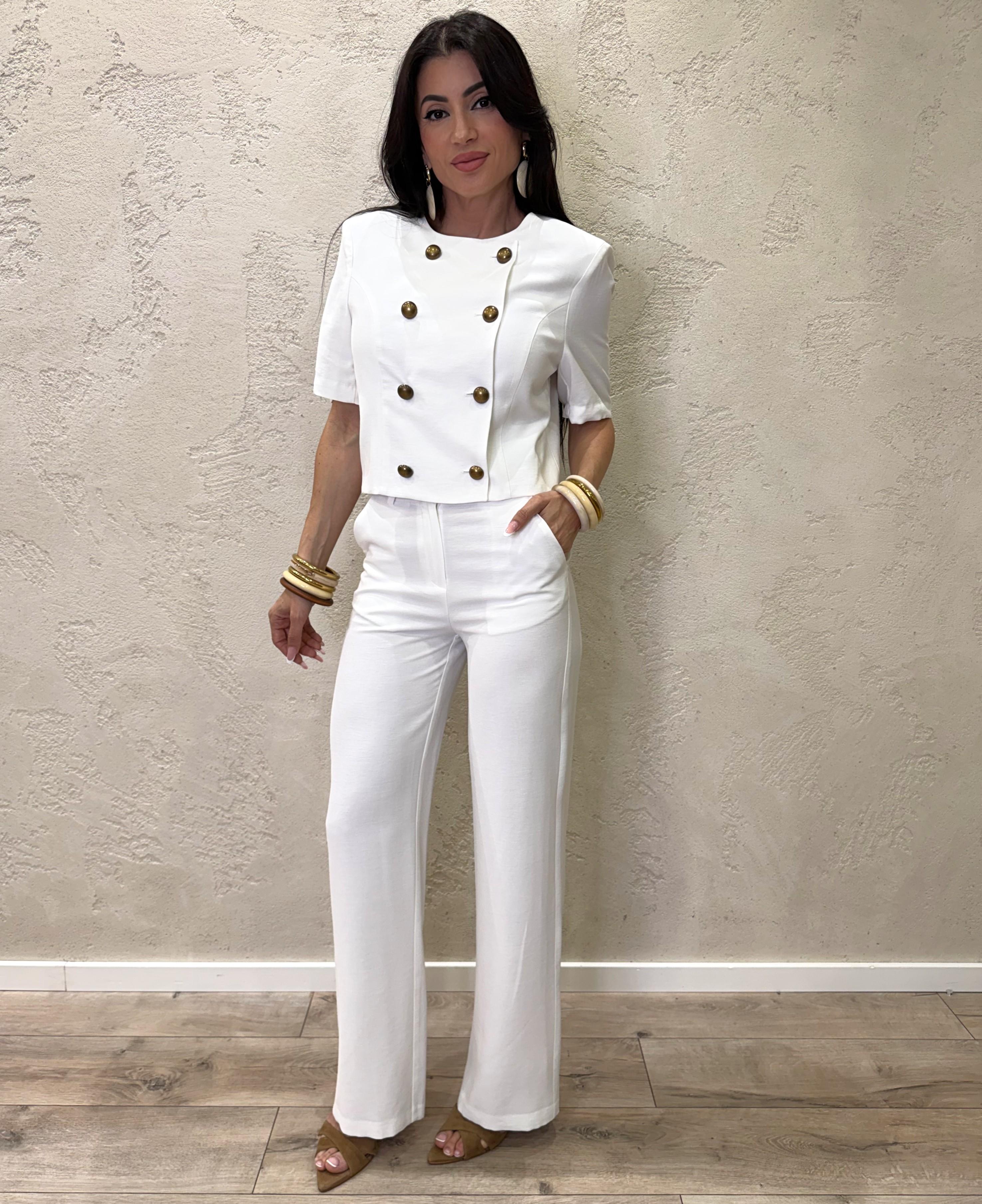 pantaloni a gamba dritta vestibilità morbida con bottone a contrasto PMN-Q419 BIANCO HAVEONE