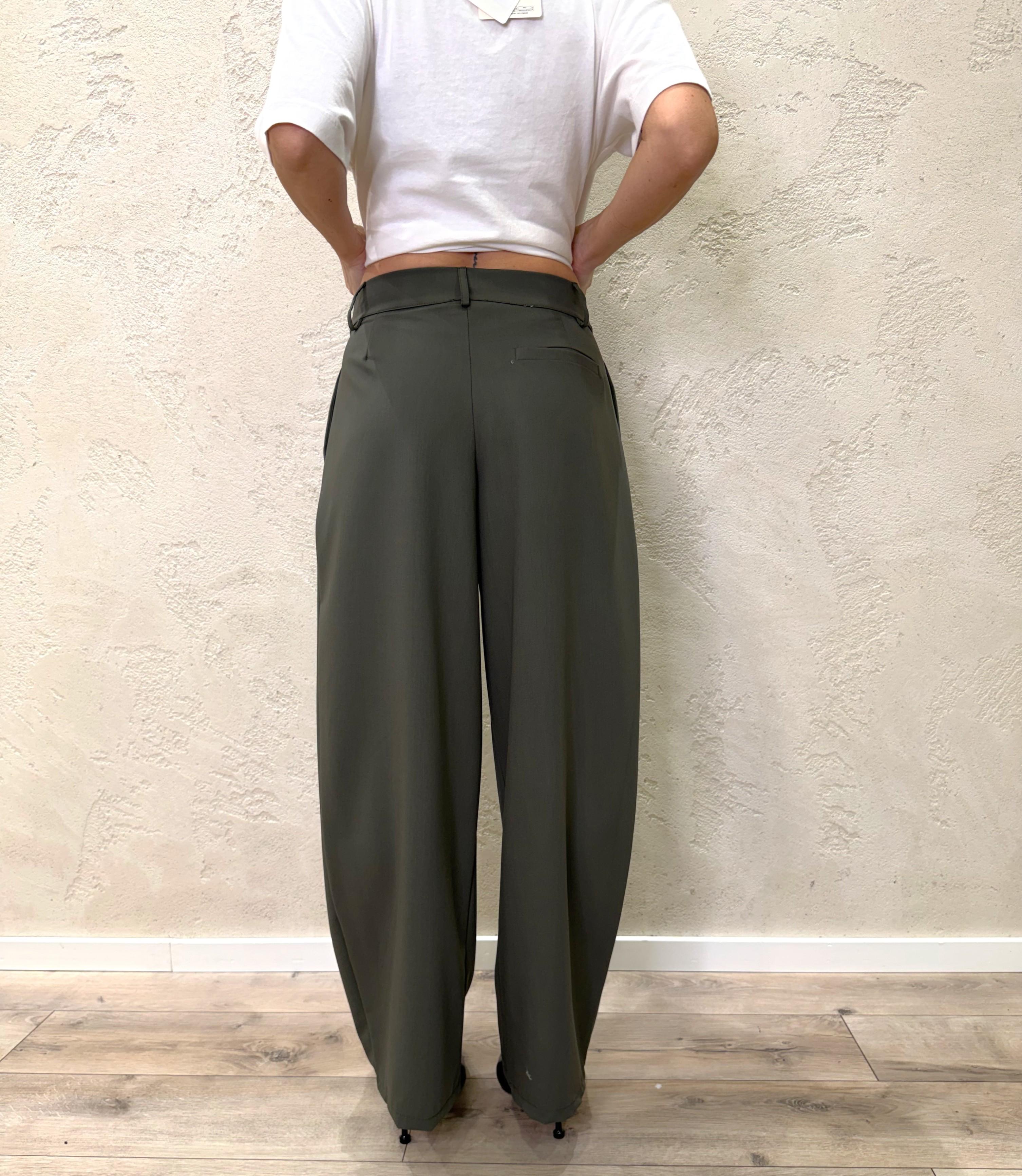 pantaloni modello balloon con pinces misto viscosa elasticizzati 63652 VERDEMILITARE SUSY MIX