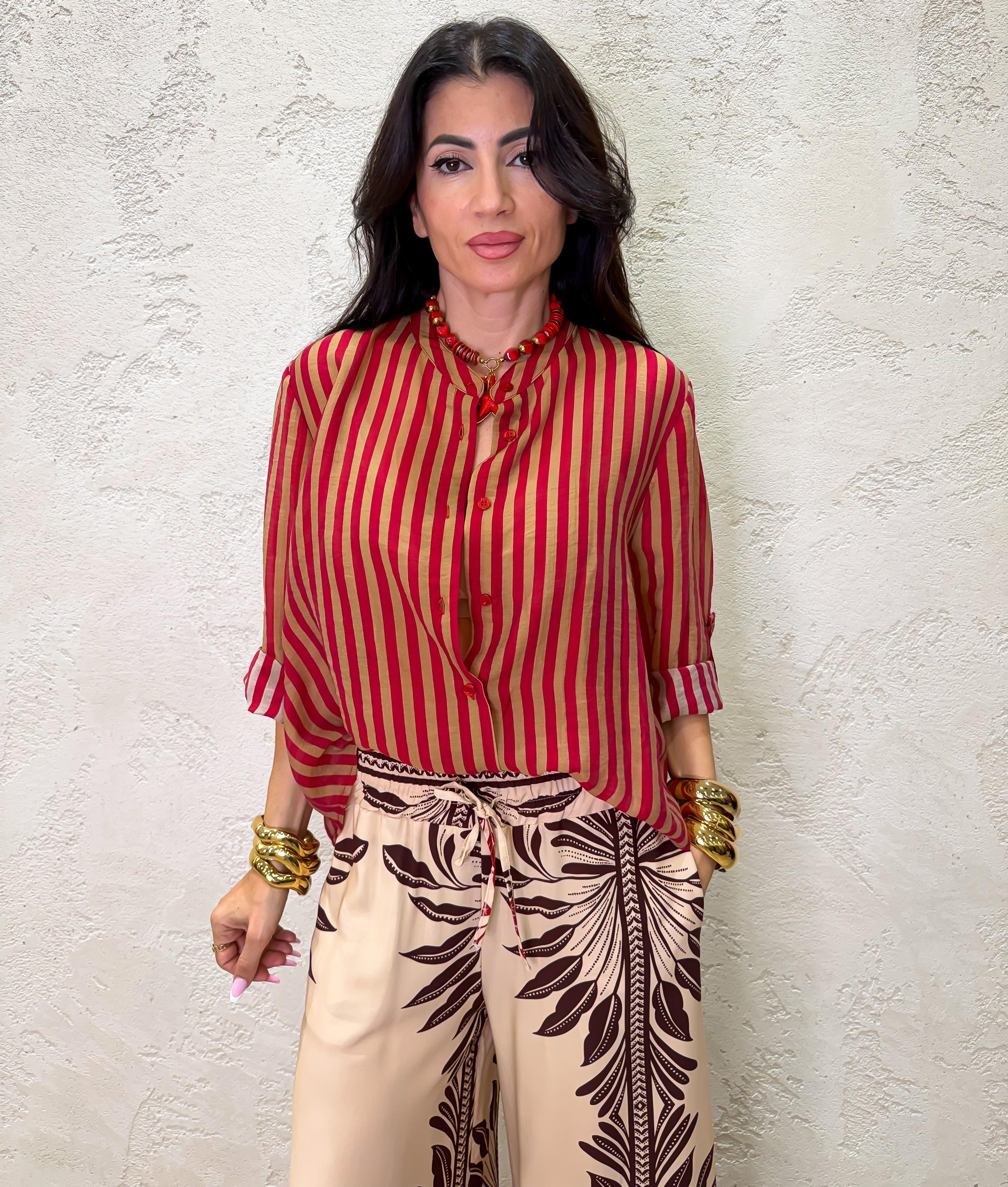 camicia a righe effetto vedo non vedo CVS-Q423 INDIA/TABACCO HAVEONE