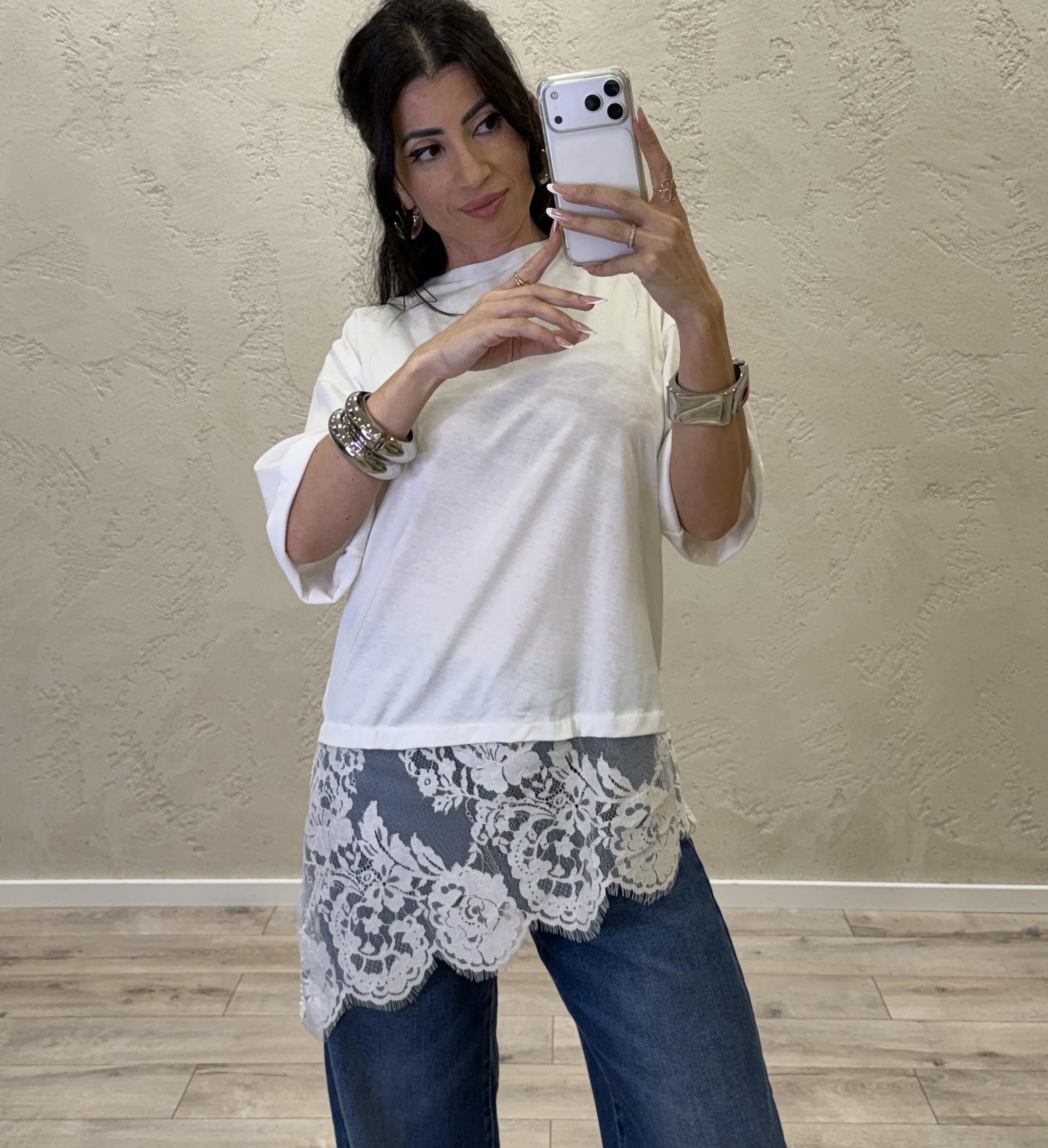 t-shirt ampia con inserto in pizzo S26M665 NATURALE TENSIONE IN