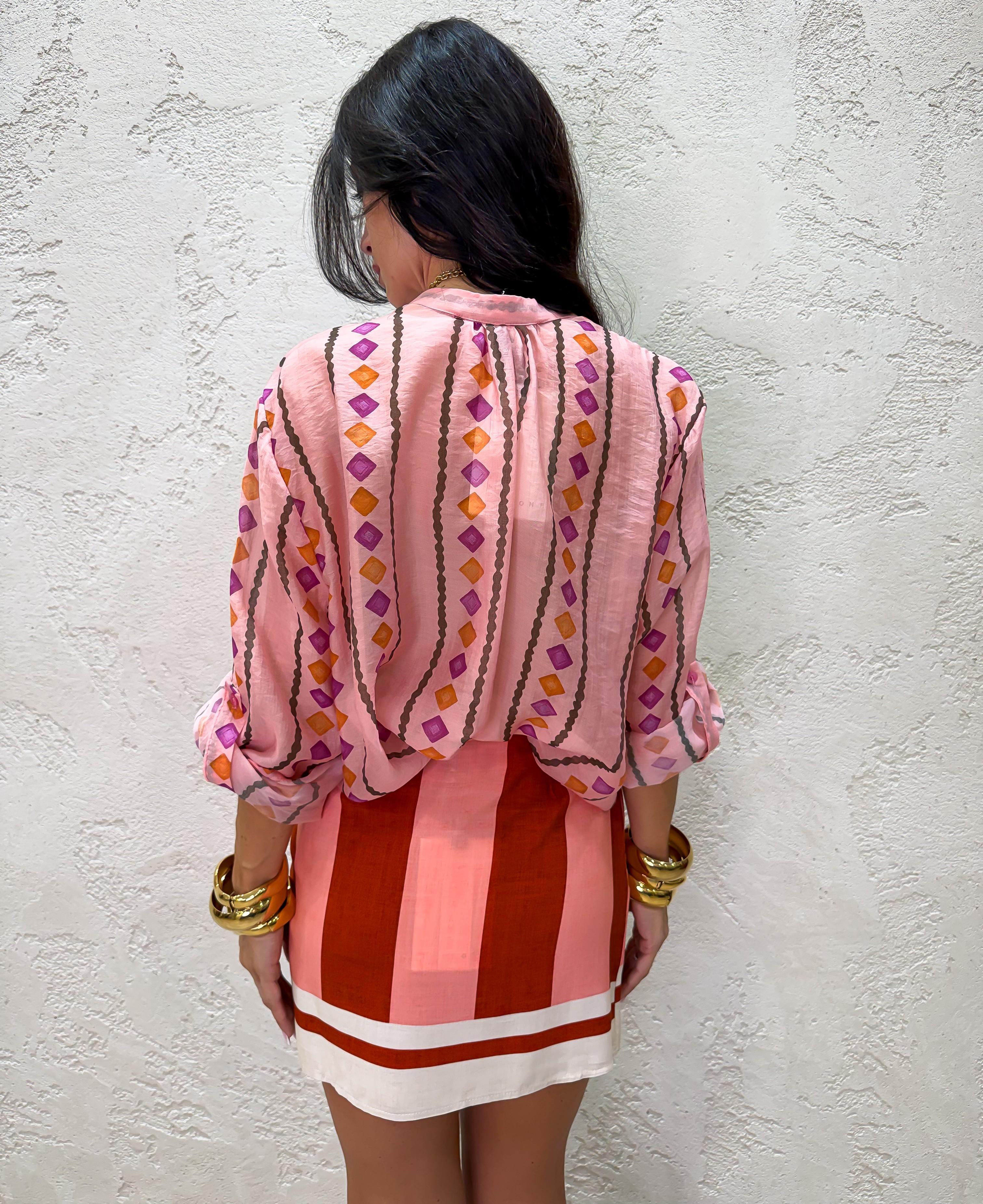camicia effetto vedo non vedo fantasia geometrica CVS-Q463 ROSA HAVEONE