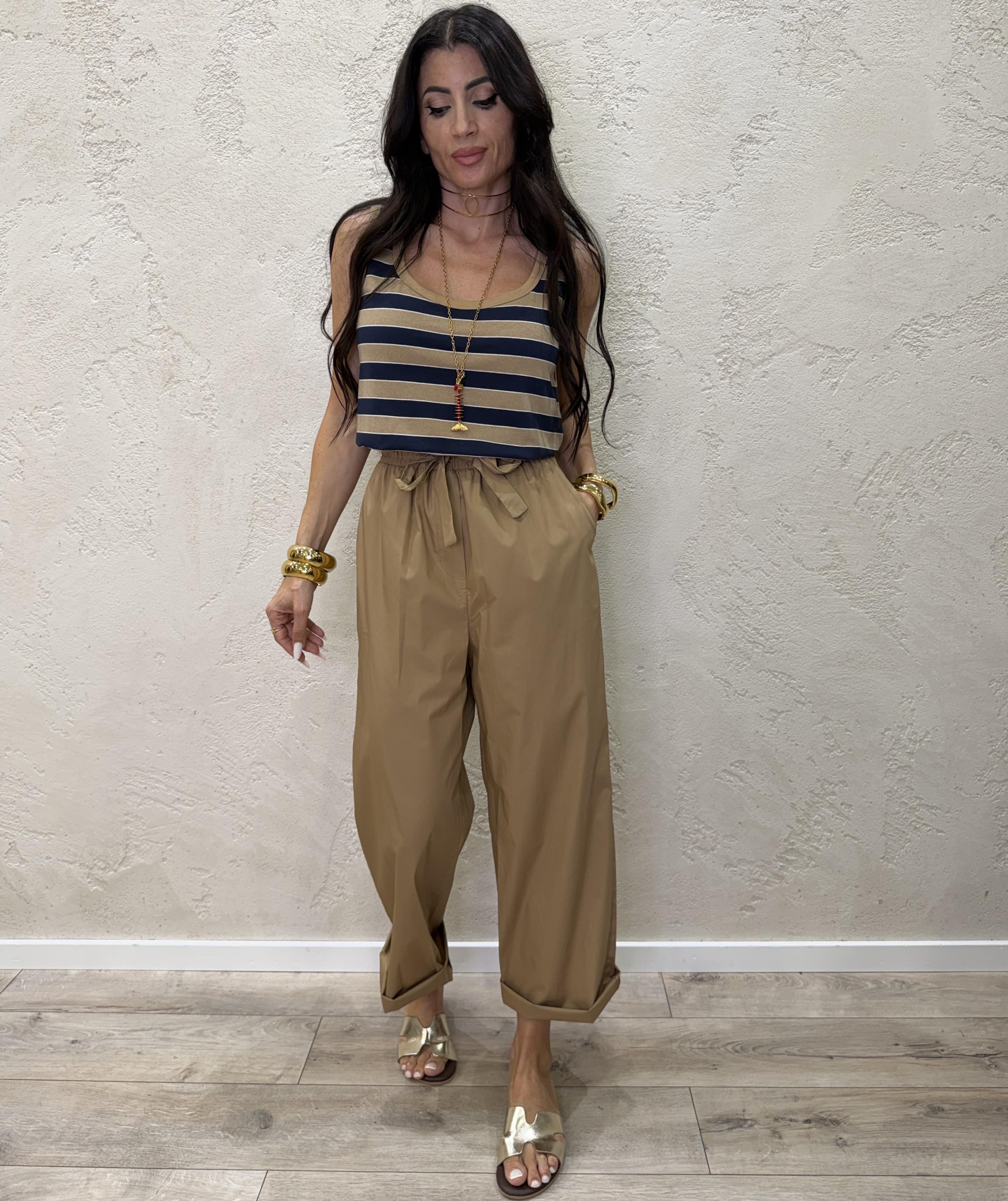 jumpsuit "miu" doppio tessuto a righe 26H5308 BLU/TABACCO TENSIONE IN