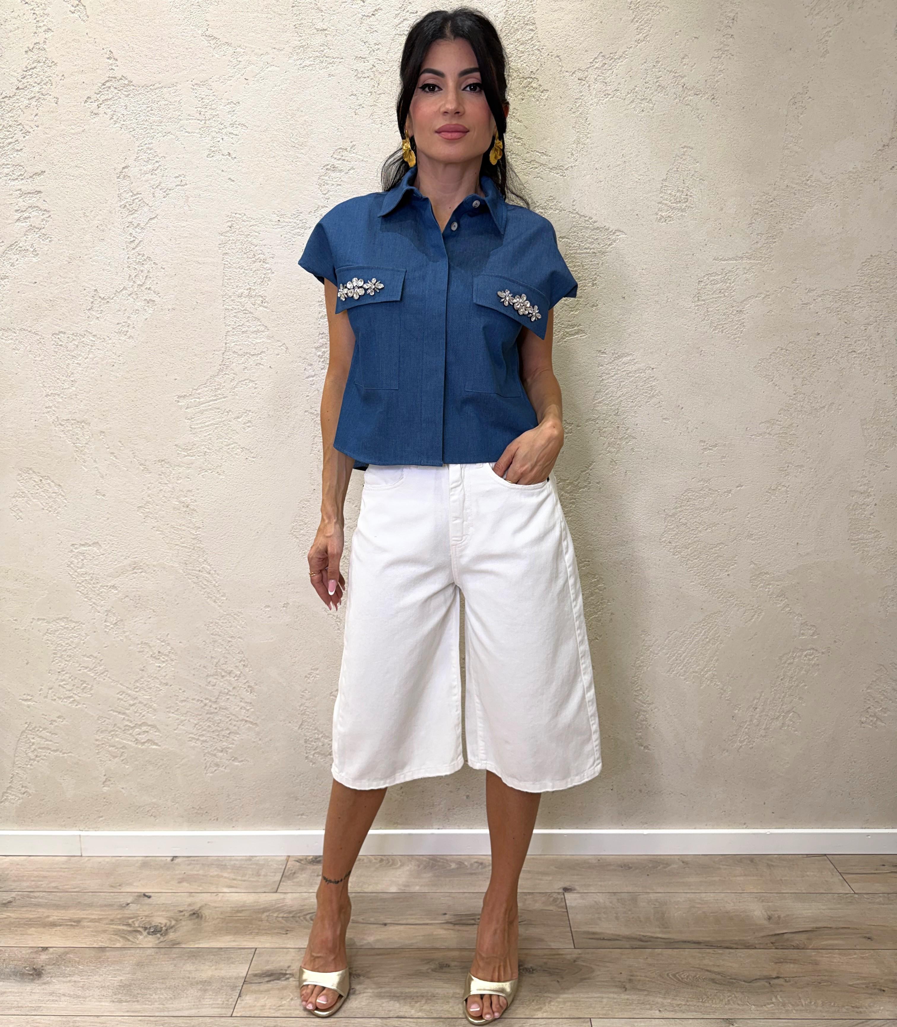 camicia con dettaglio gioiello 26C5092 DENIM BLU TENSIONE IN